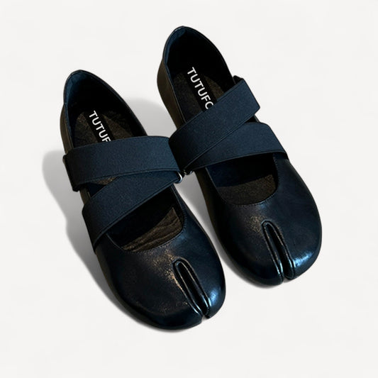 Brown Soft Leather Ballet Split - Toe Flats Elastic Tabi - tutufox - tabis