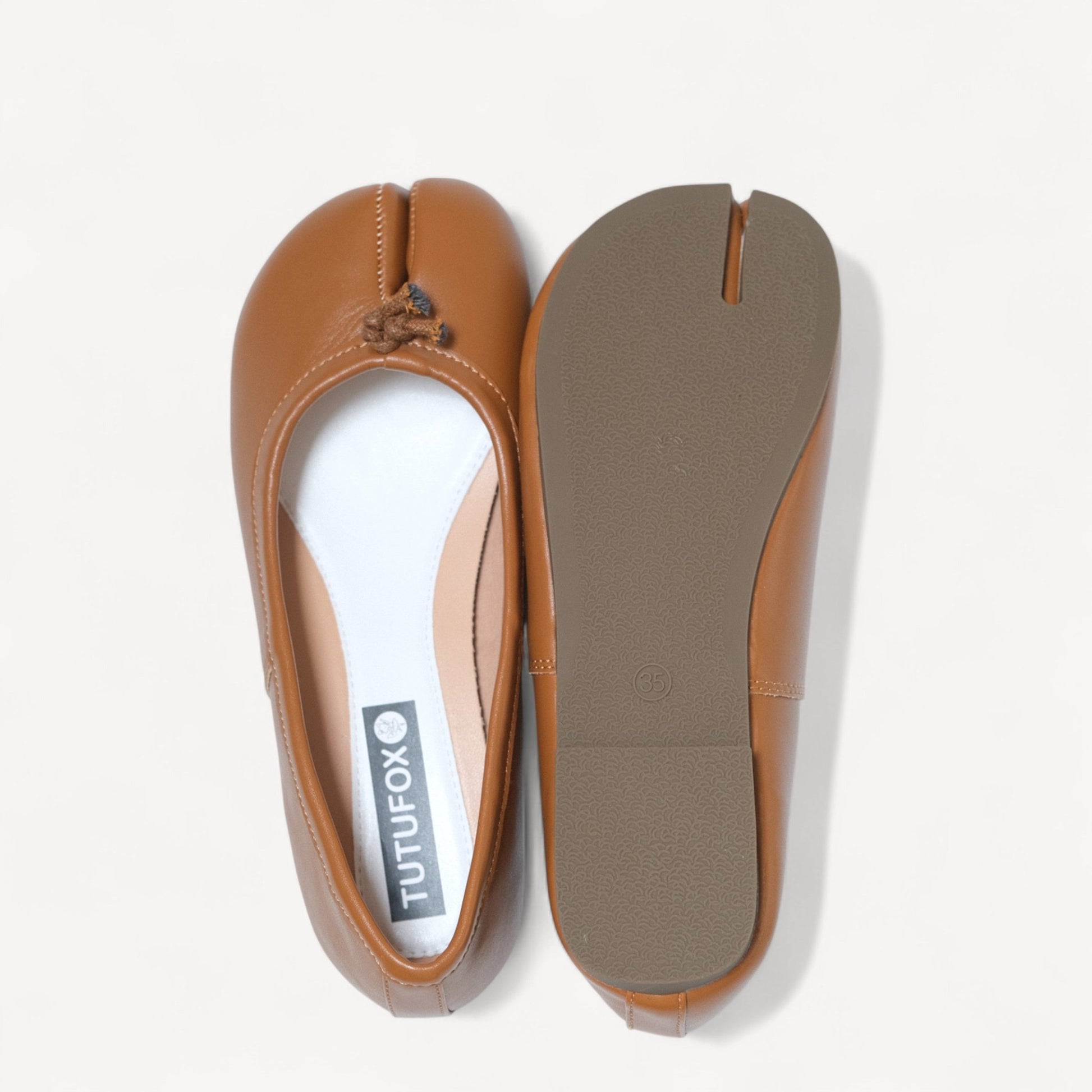 Brown Soft Leather Split Toe Low Flats Tabi - tutufox - tabis