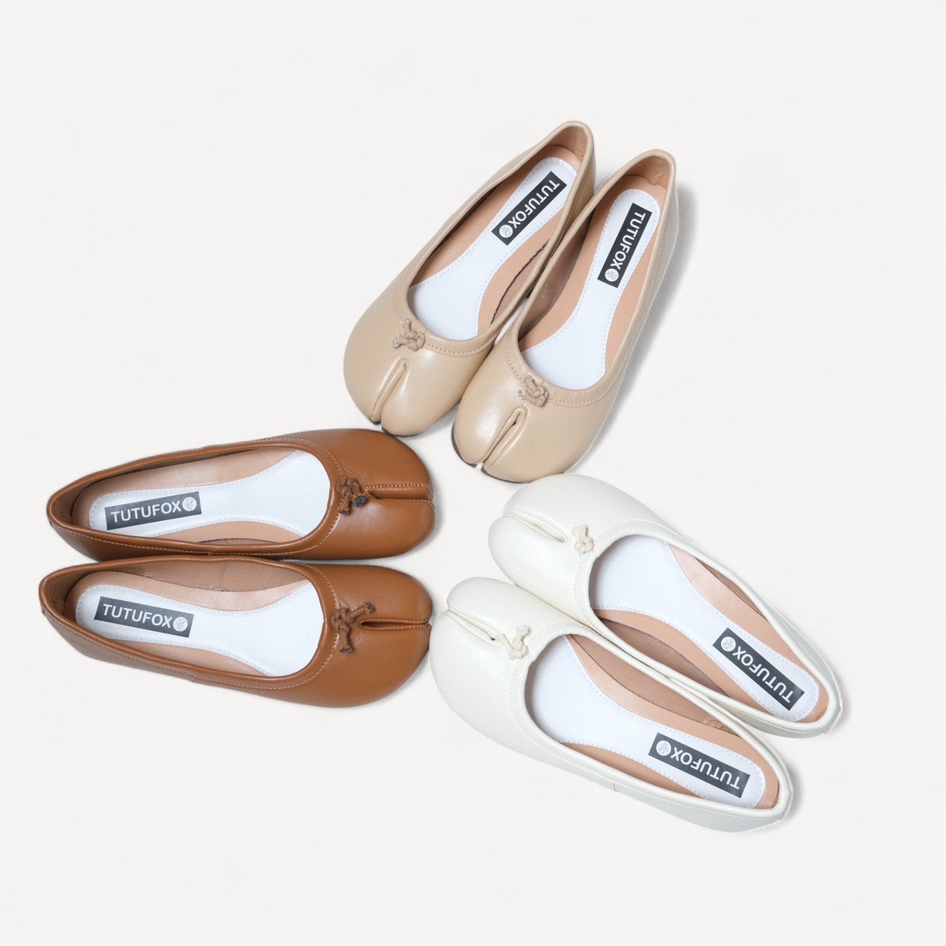 Brown Soft Leather Split Toe Low Flats Tabi - tutufox - tabis