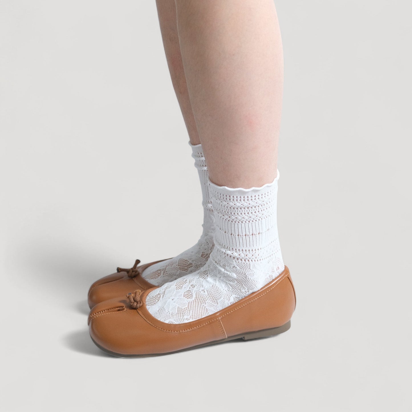 Brown Soft Leather Split Toe Low Flats Tabi - tutufox - tabis