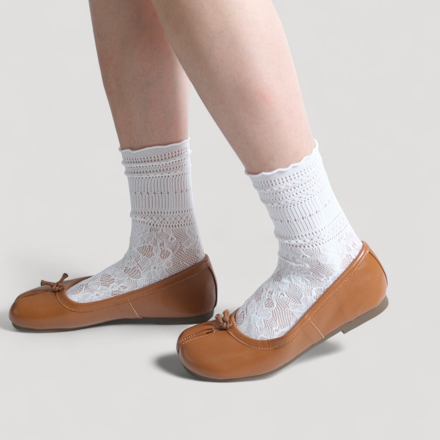 Brown Soft Leather Split Toe Low Flats Tabi - tutufox - tabis