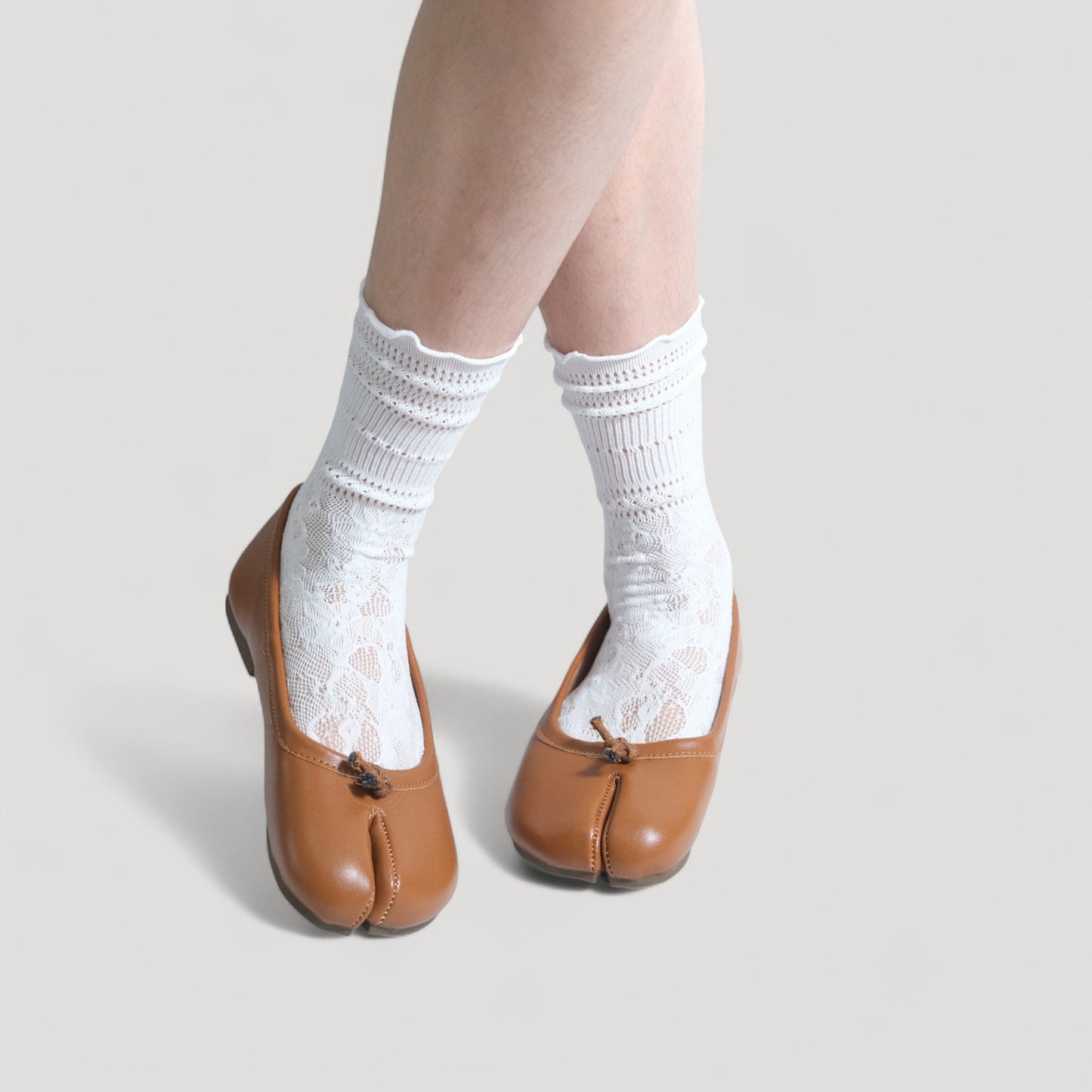 Brown Soft Leather Split Toe Low Flats Tabi - tutufox - tabis