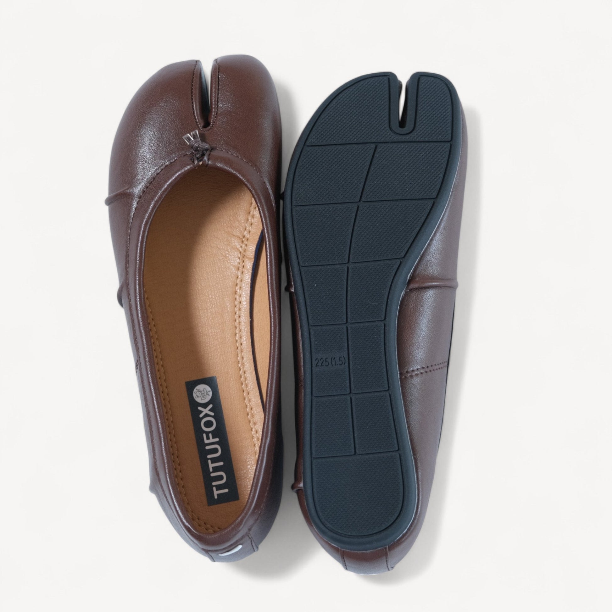 Brown Split Toe Leather Tabi Flats - tutufox -