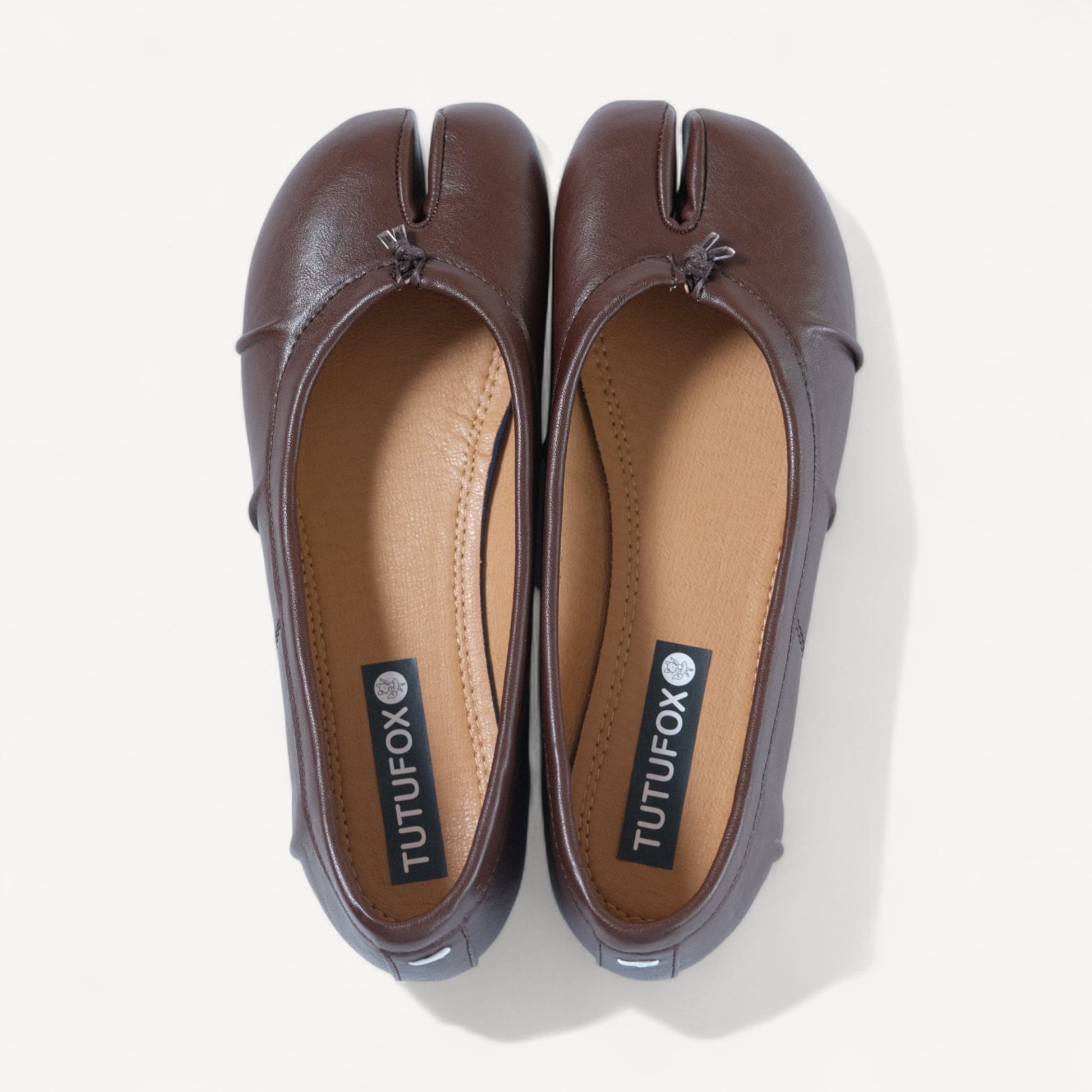 Brown Split Toe Leather Tabi Flats - tutufox -