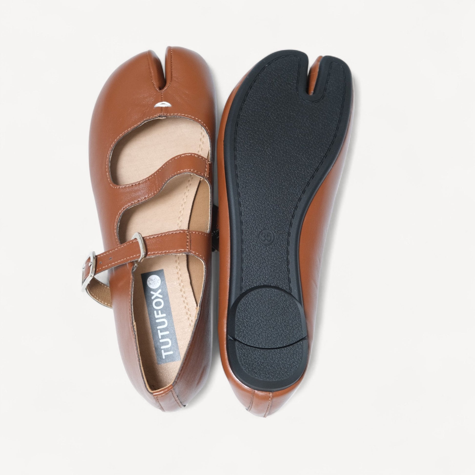 Brown Split Toe Mary Jane Tabi - tutufox - tabis