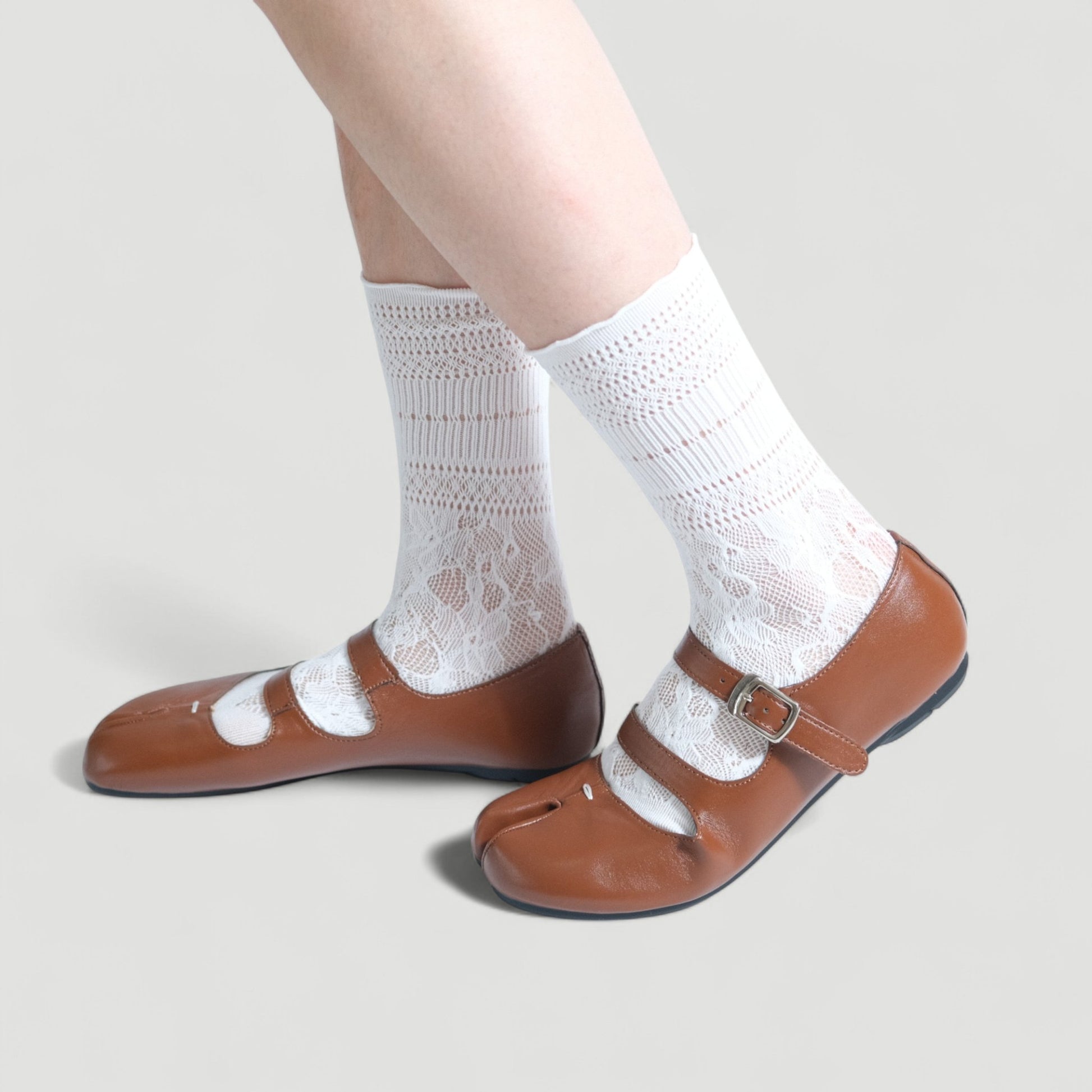 Brown Split Toe Mary Jane Tabi - tutufox - tabis