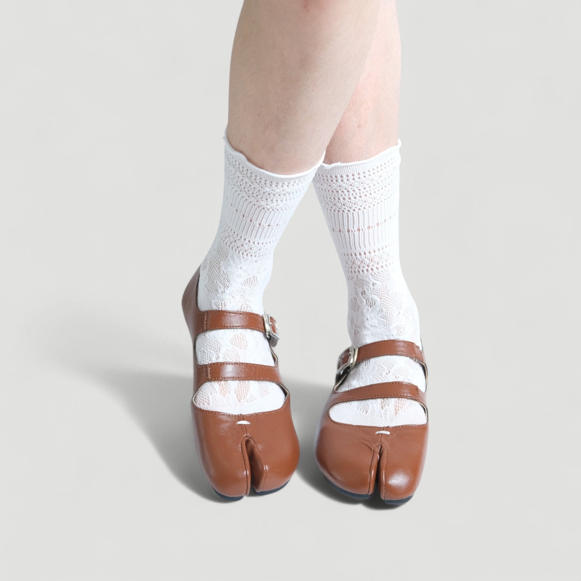 Brown Split Toe Mary Jane Tabi - tutufox - tabis