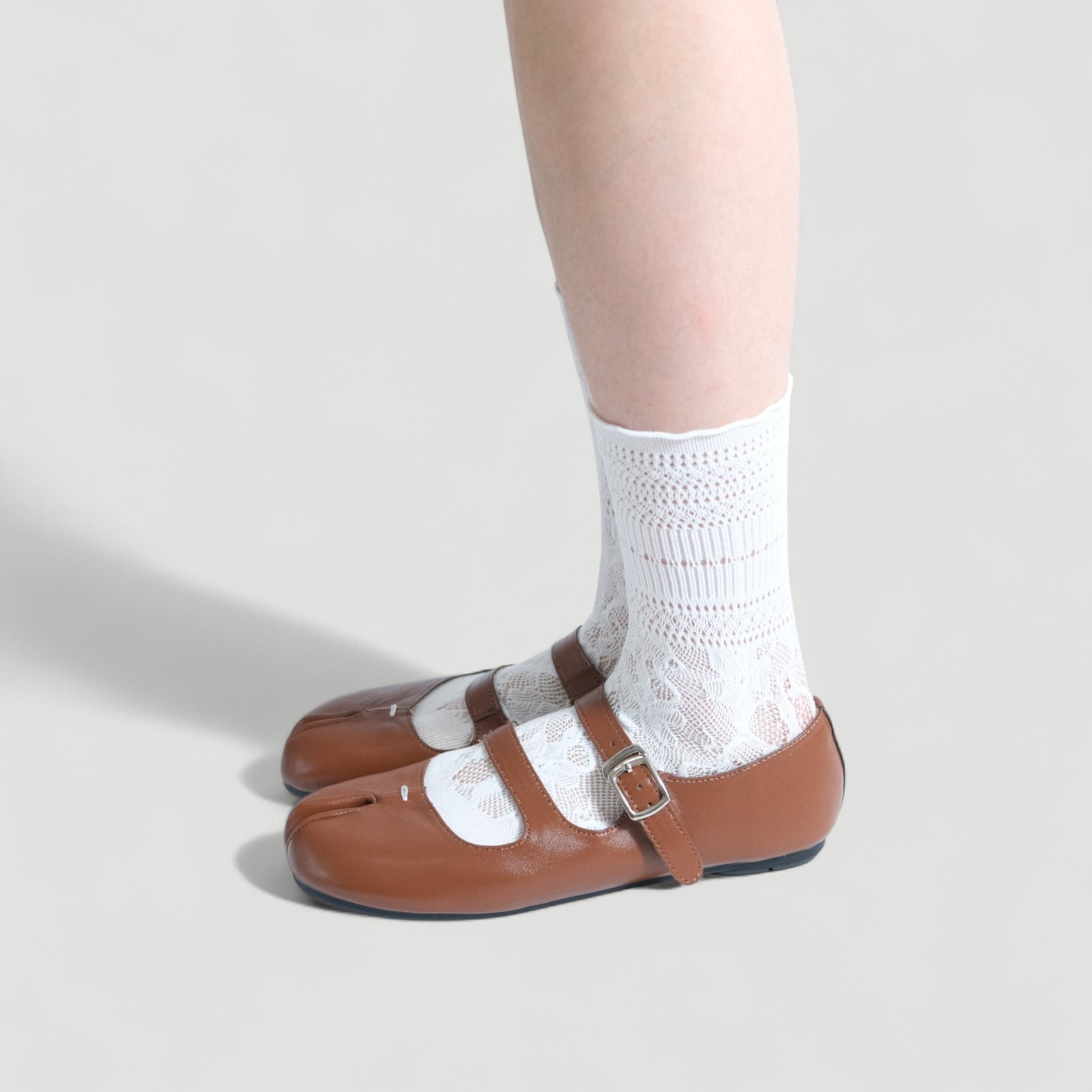 Brown Split Toe Mary Jane Tabi - tutufox - tabis