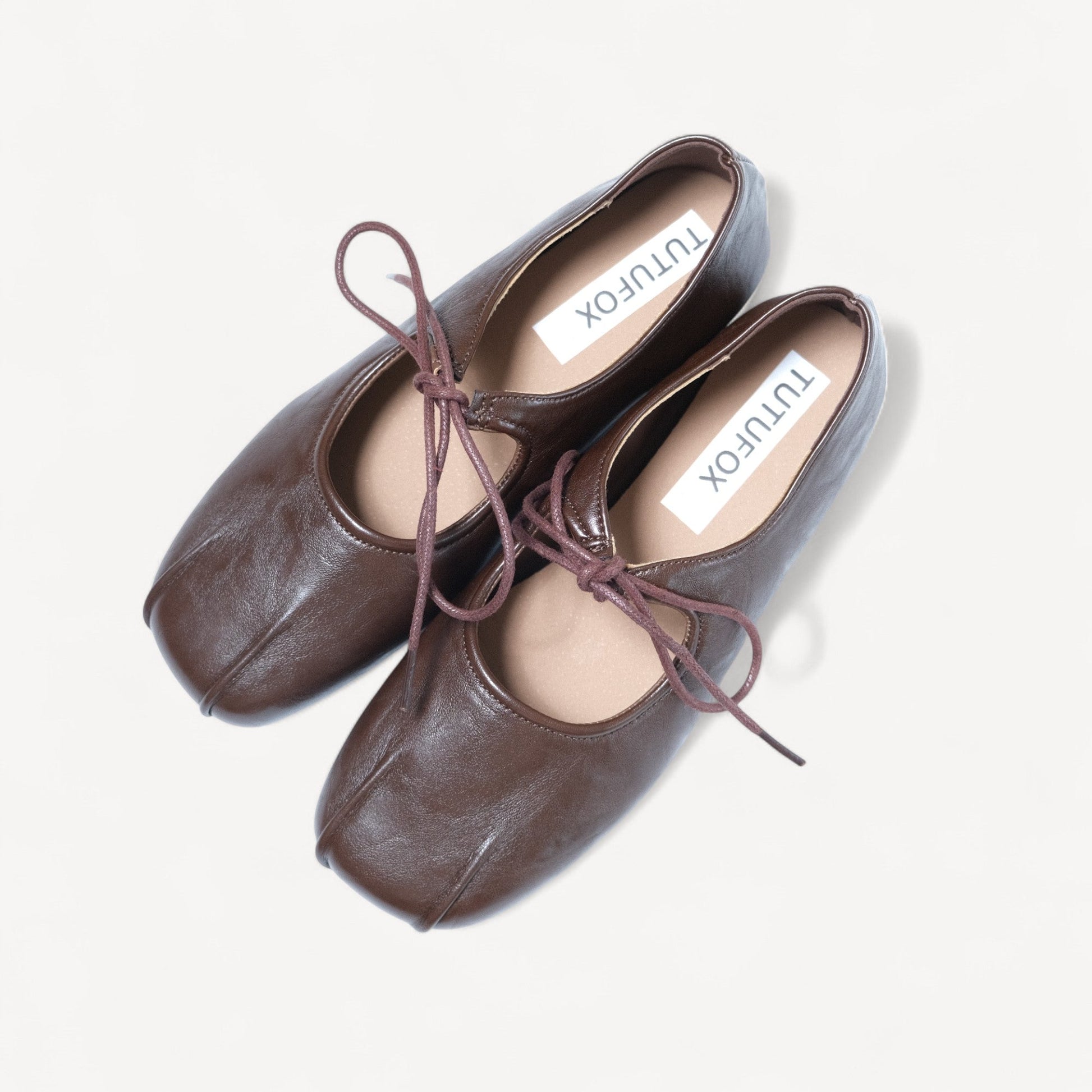 brown square toe leather lace up flats oblique view