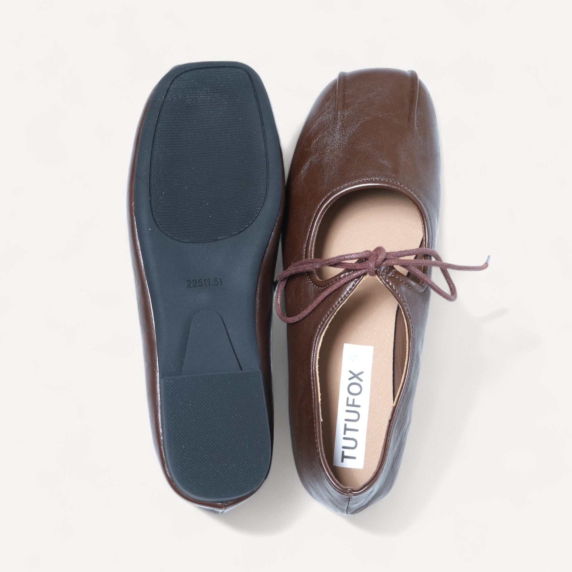 brown square toe leather lace up flats sole view