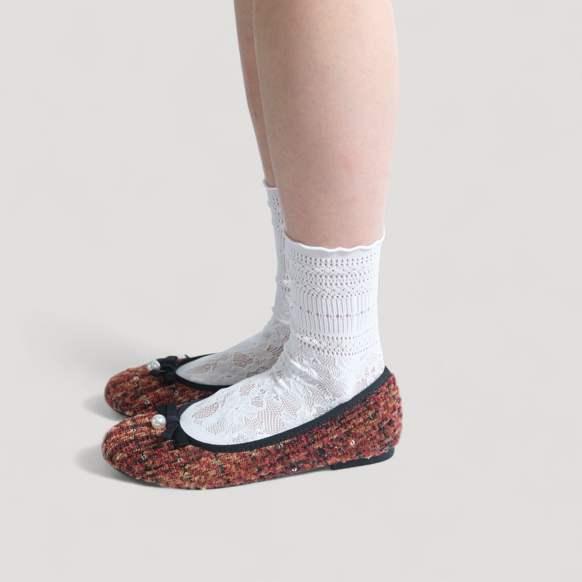 Brown Tweed Knit Ballet Bow Almond Flats - tutufox - shoes