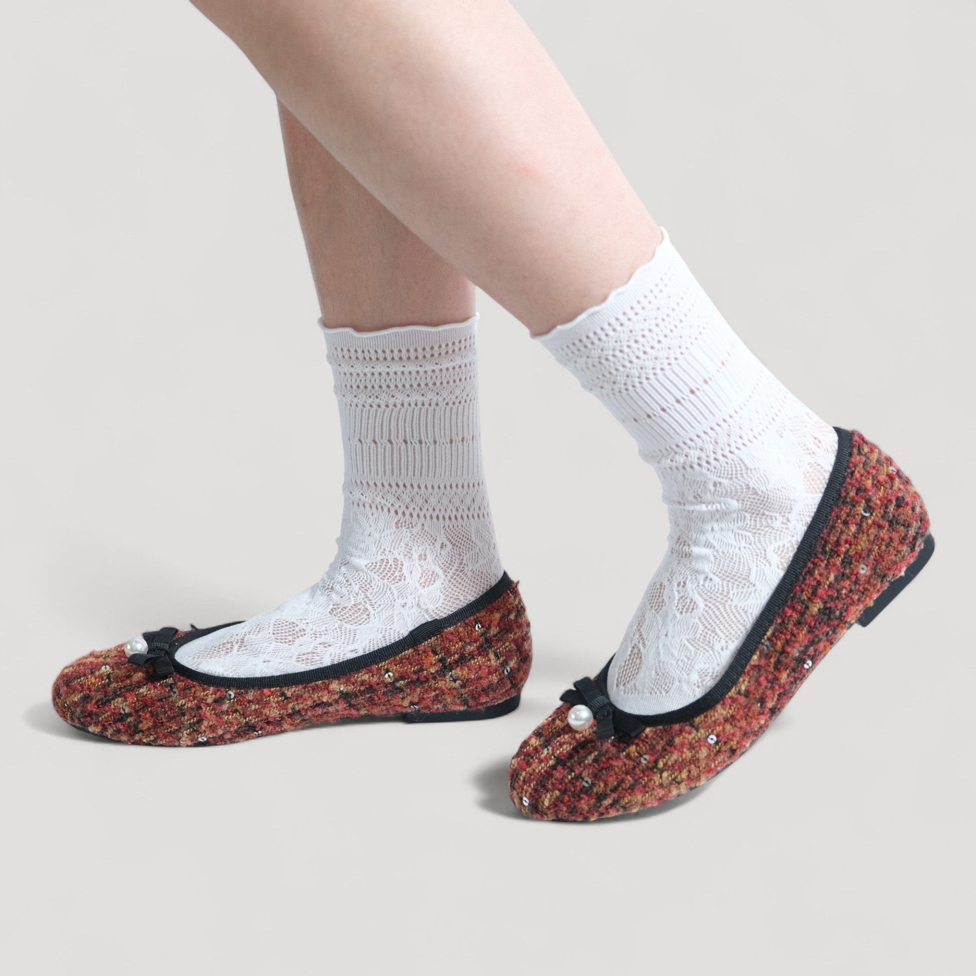 Brown Tweed Knit Ballet Bow Almond Flats - tutufox - shoes