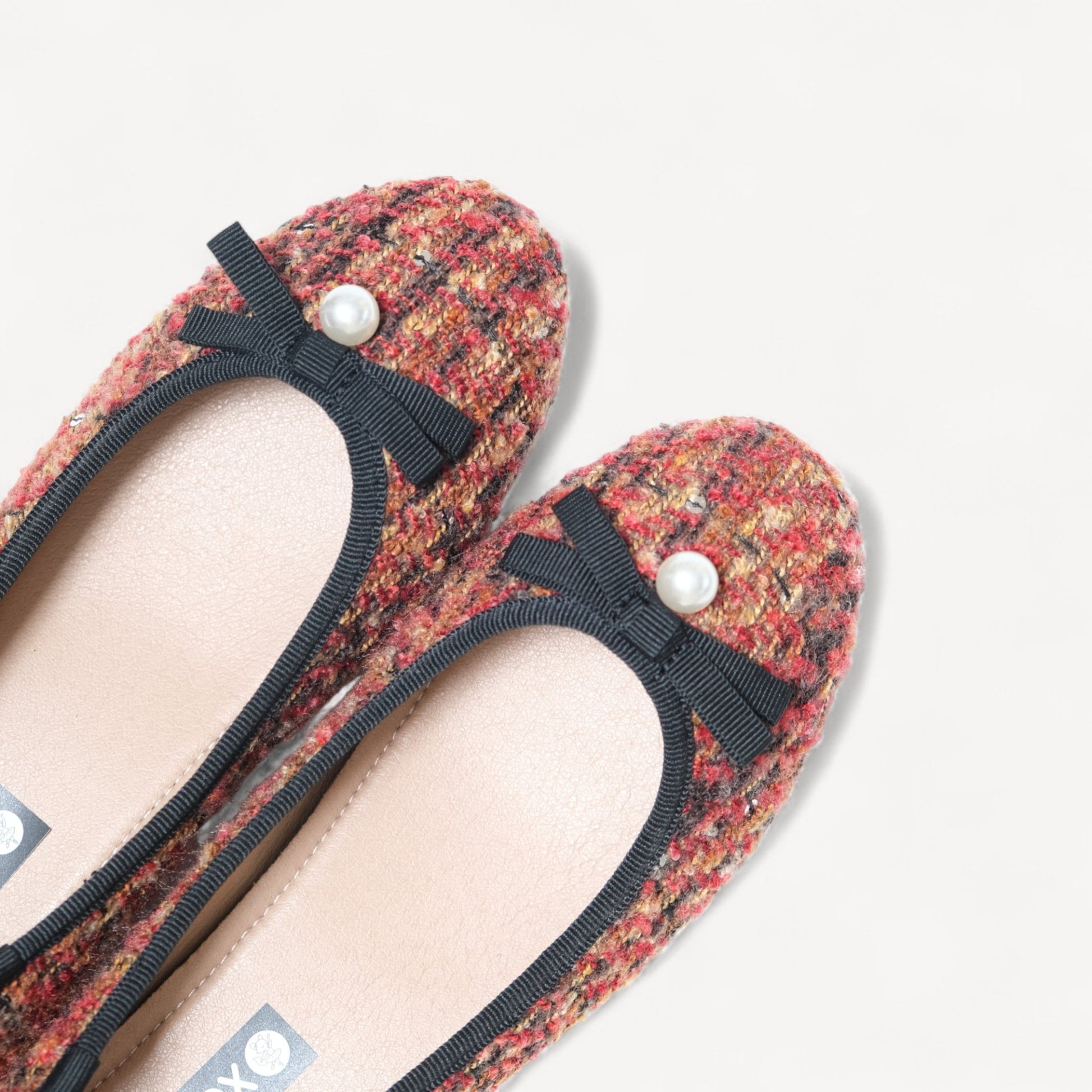 Brown Tweed Knit Ballet Bow Almond Flats - tutufox - shoes