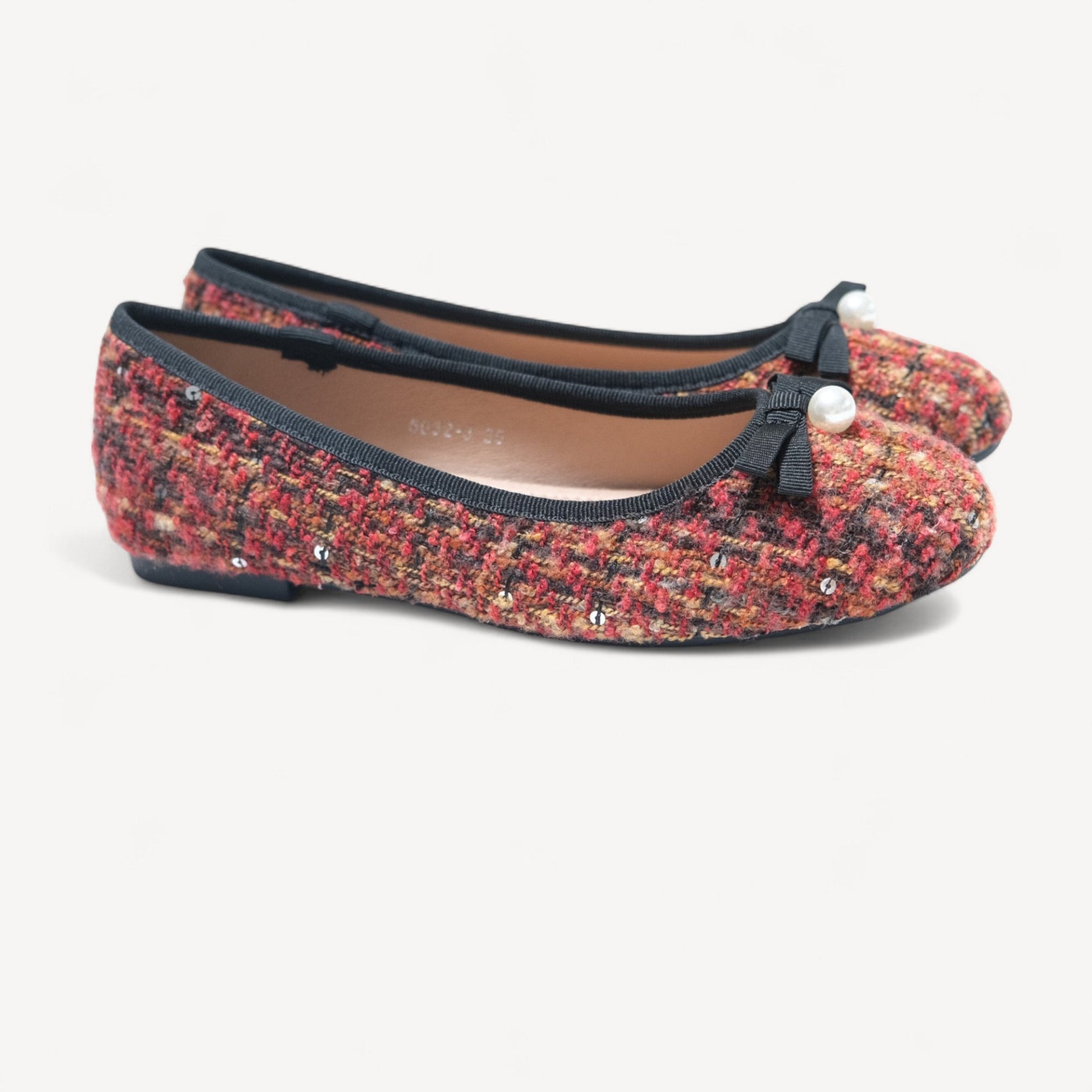 Brown Tweed Knit Ballet Bow Almond Flats - tutufox - shoes