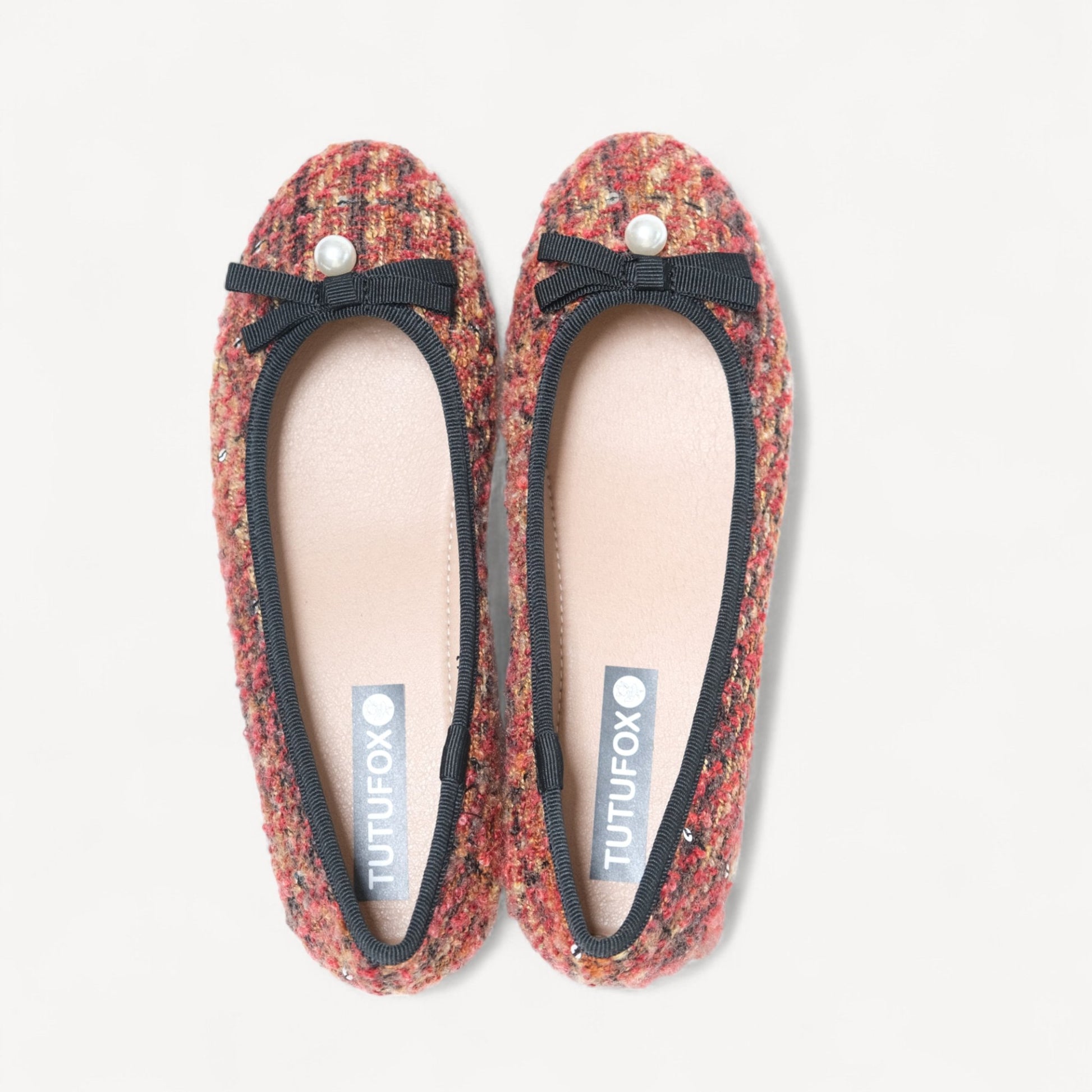 Brown Tweed Knit Ballet Bow Almond Flats - tutufox - shoes