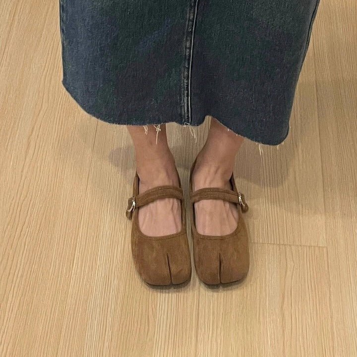 Brown Velvet Mary Jane Block Heel Split Toe Tabi - tutufox - tabis