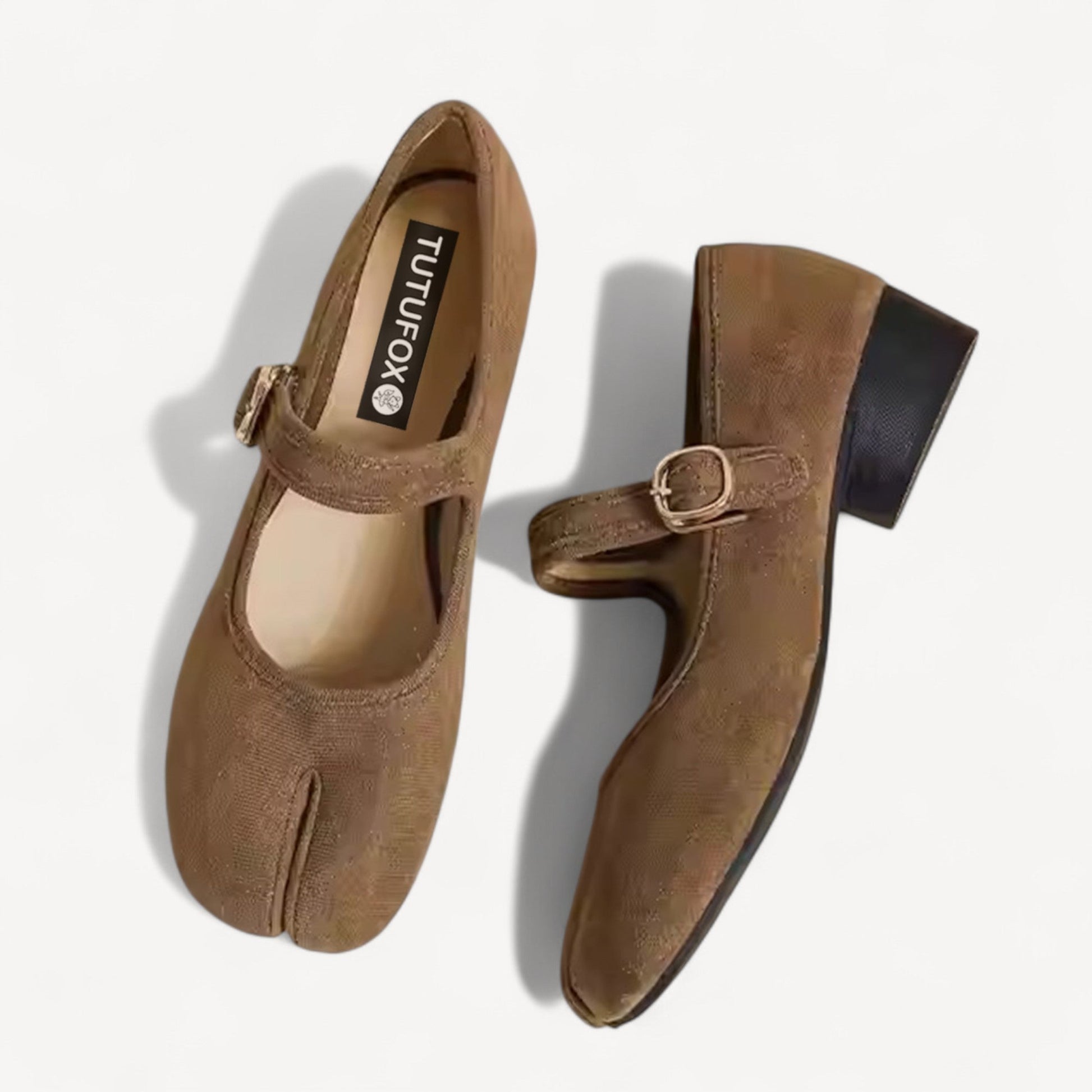 Brown Velvet Mary Jane Block Heel Split Toe Tabi - tutufox - tabis