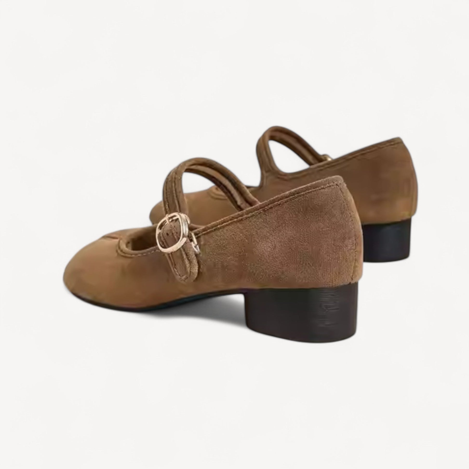 Brown Velvet Mary Jane Block Heel Split Toe Tabi - tutufox - tabis