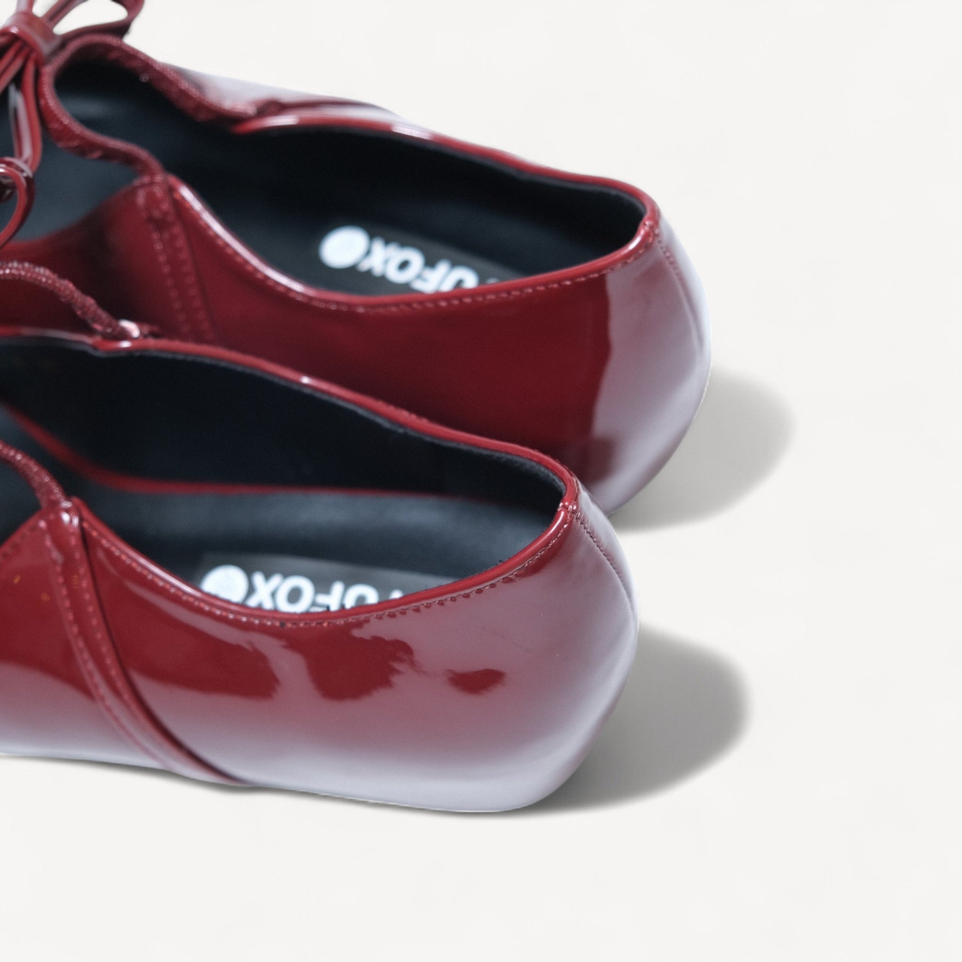 burgundy patent bow mary jane ballet flats heel detail