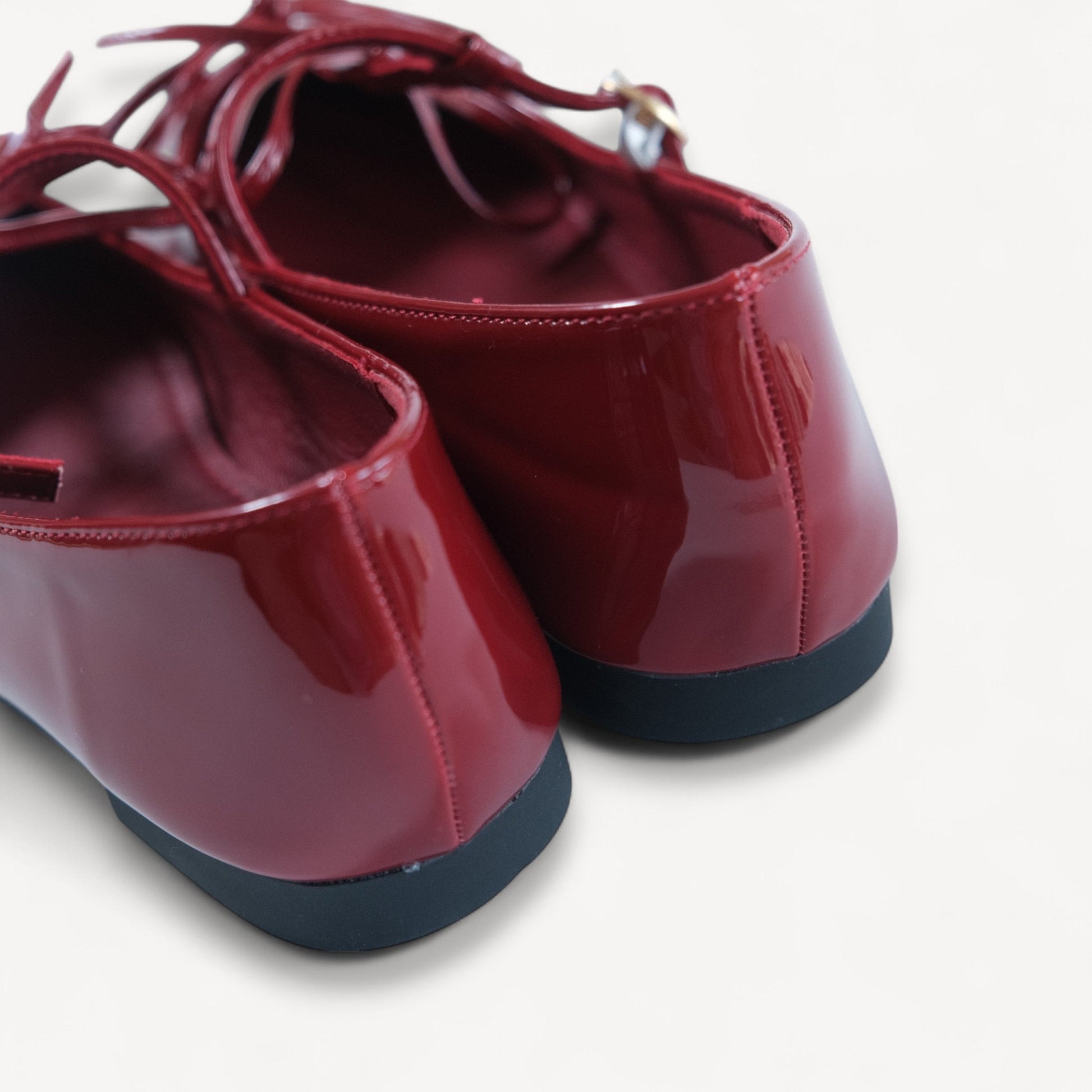 Burgundy Patent T - Strap Ballet Flats - tutufox - shoes