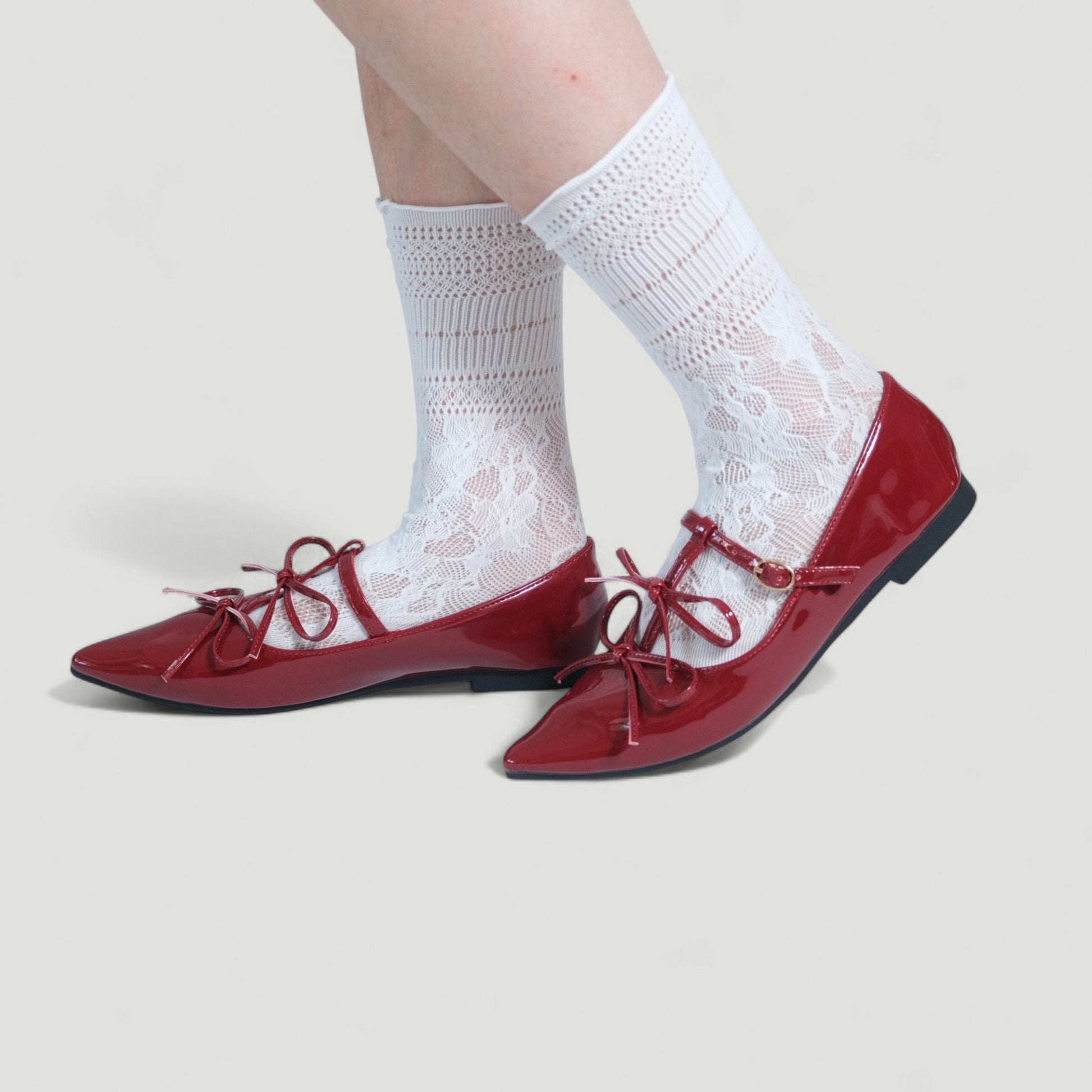 Burgundy Patent T - Strap Ballet Flats - tutufox - shoes