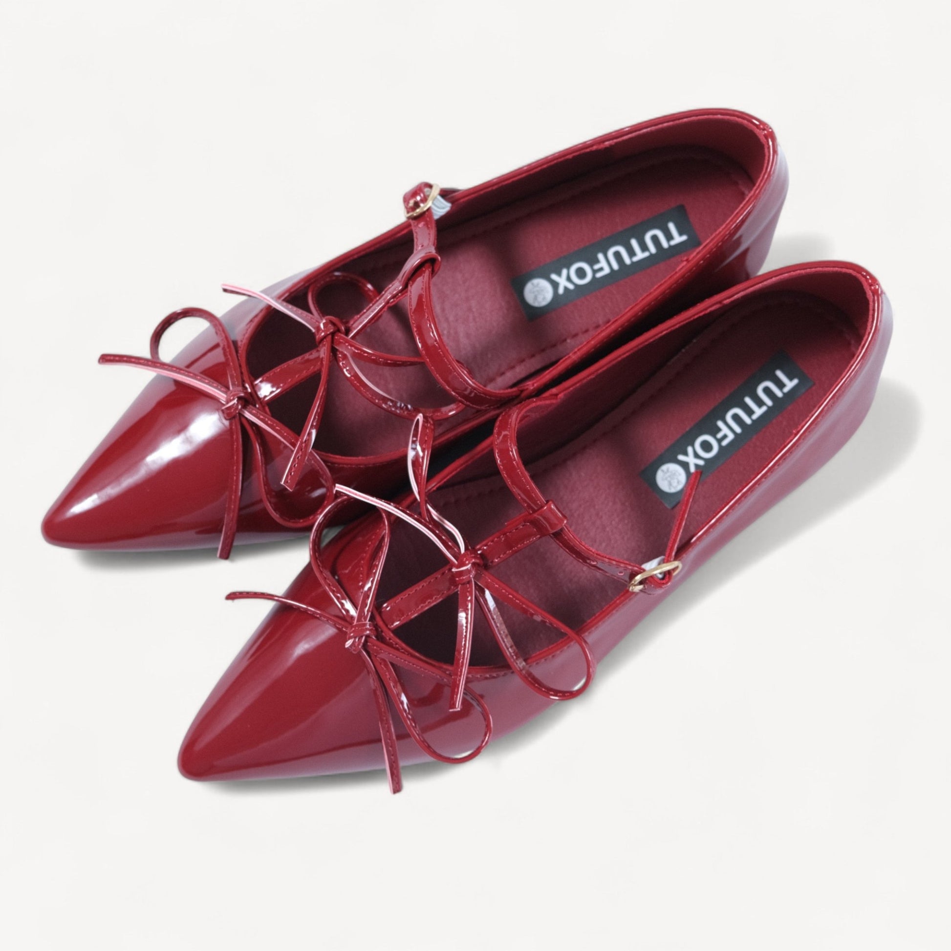 Burgundy Patent T - Strap Ballet Flats - tutufox - shoes