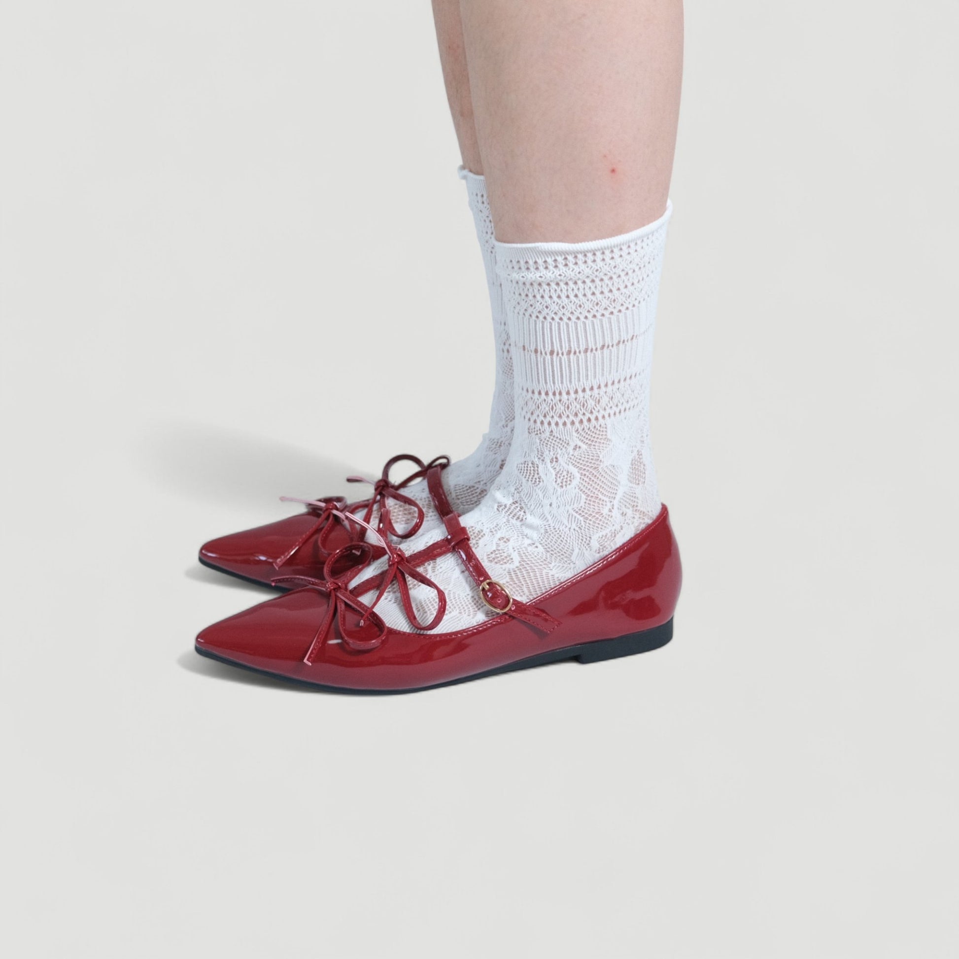 Burgundy Patent T - Strap Ballet Flats - tutufox - shoes