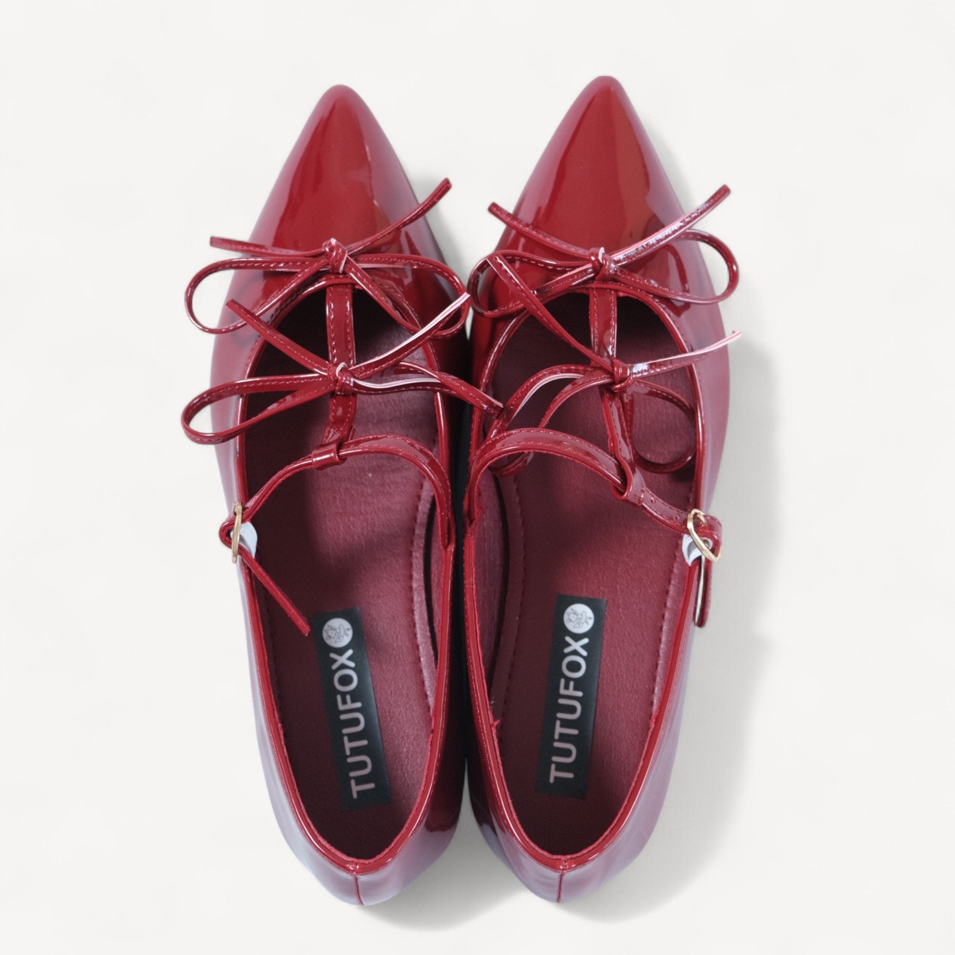 Burgundy Patent T - Strap Ballet Flats - tutufox - shoes