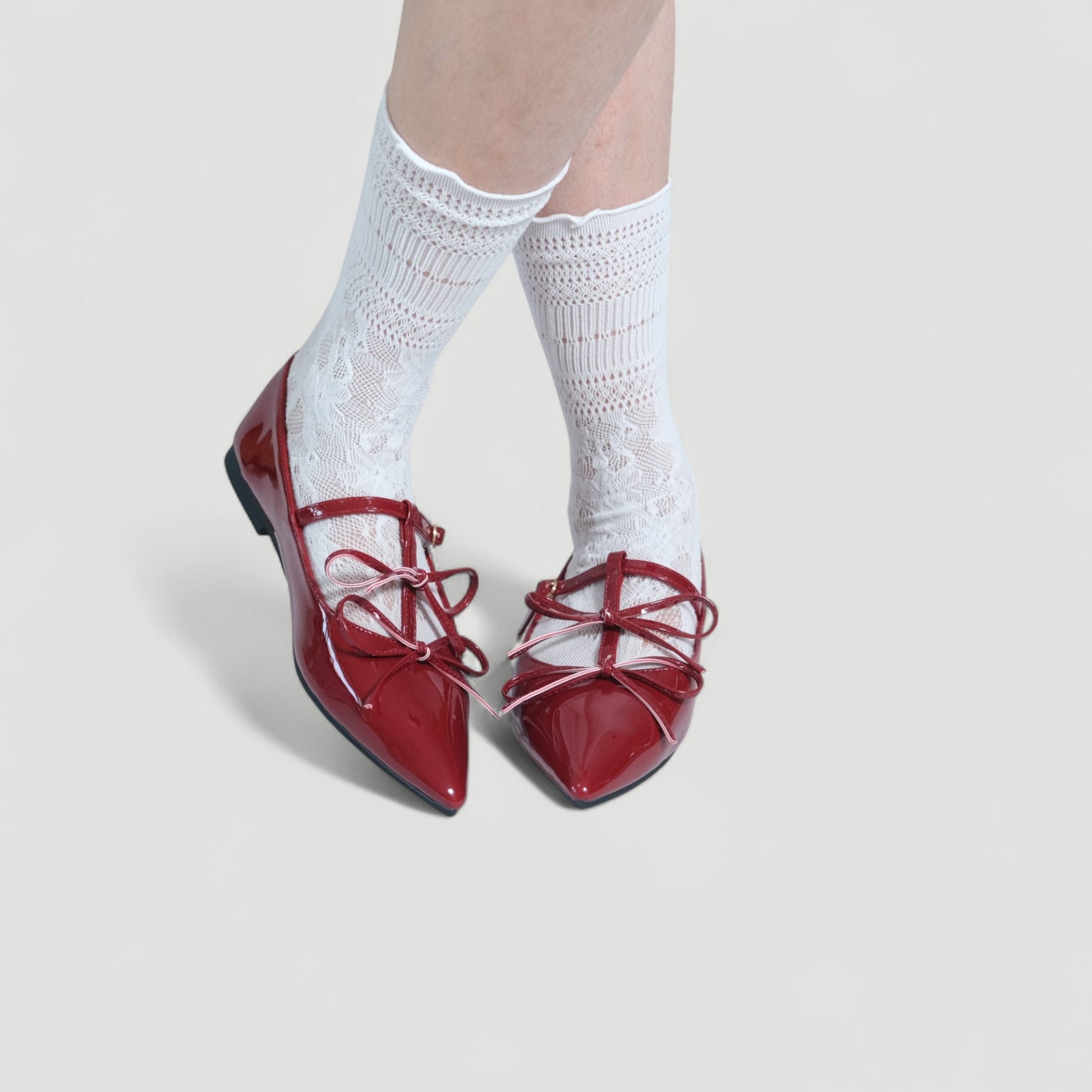 Burgundy Patent T - Strap Ballet Flats - tutufox - shoes