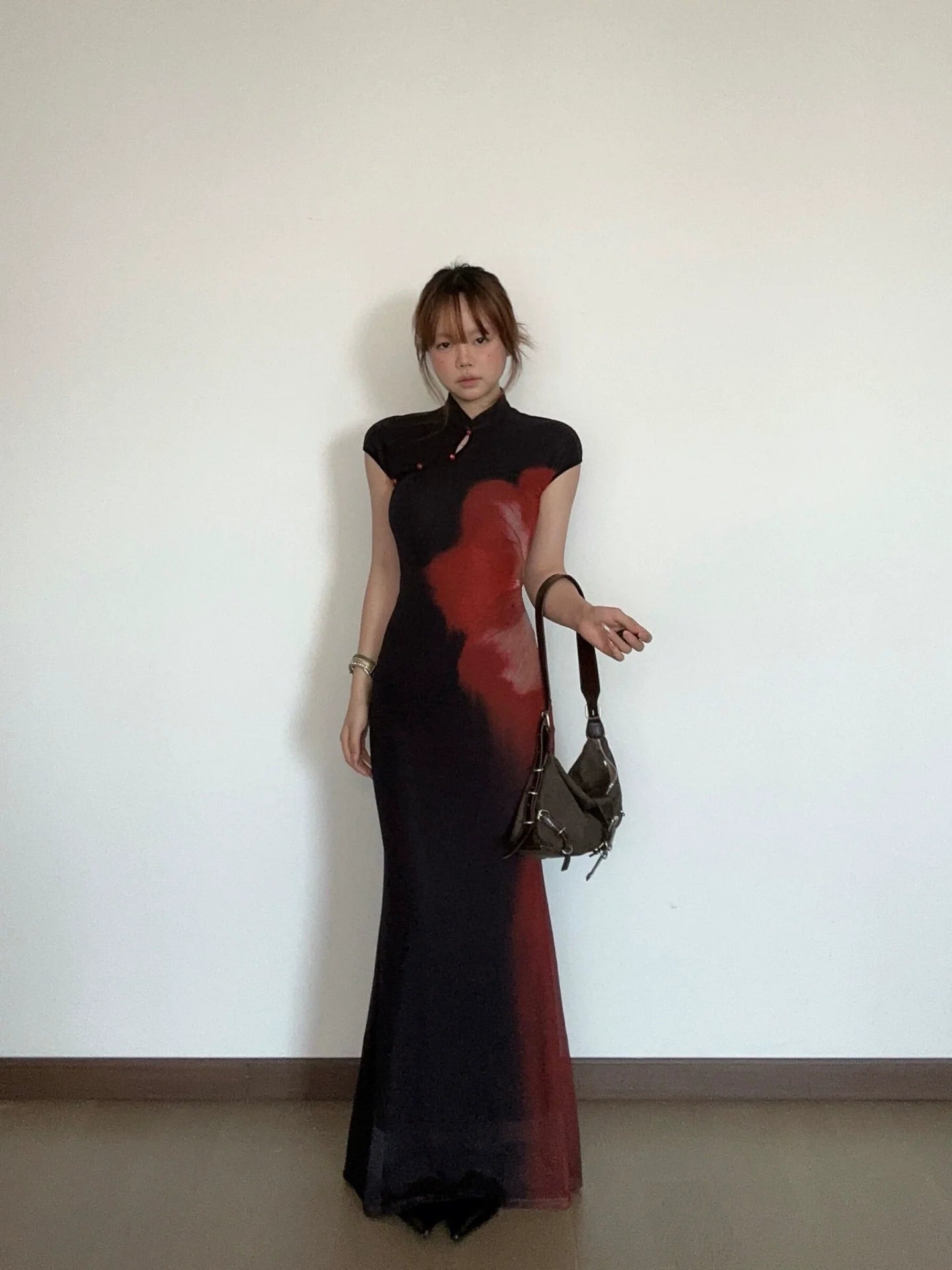 Chinese - Inspired Black Print Cheongsam - Style Bodycon Maxi Dress - tutufox -