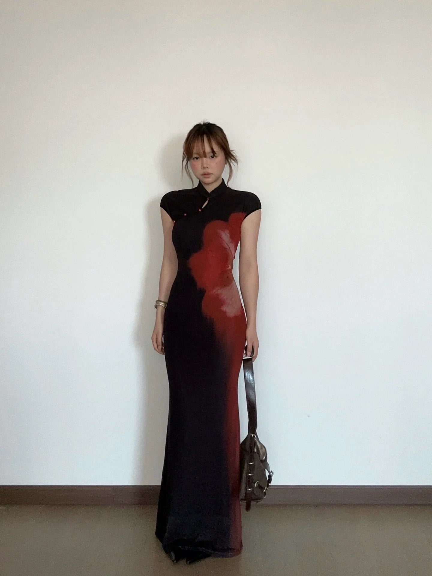 Chinese - Inspired Black Print Cheongsam - Style Bodycon Maxi Dress - tutufox -