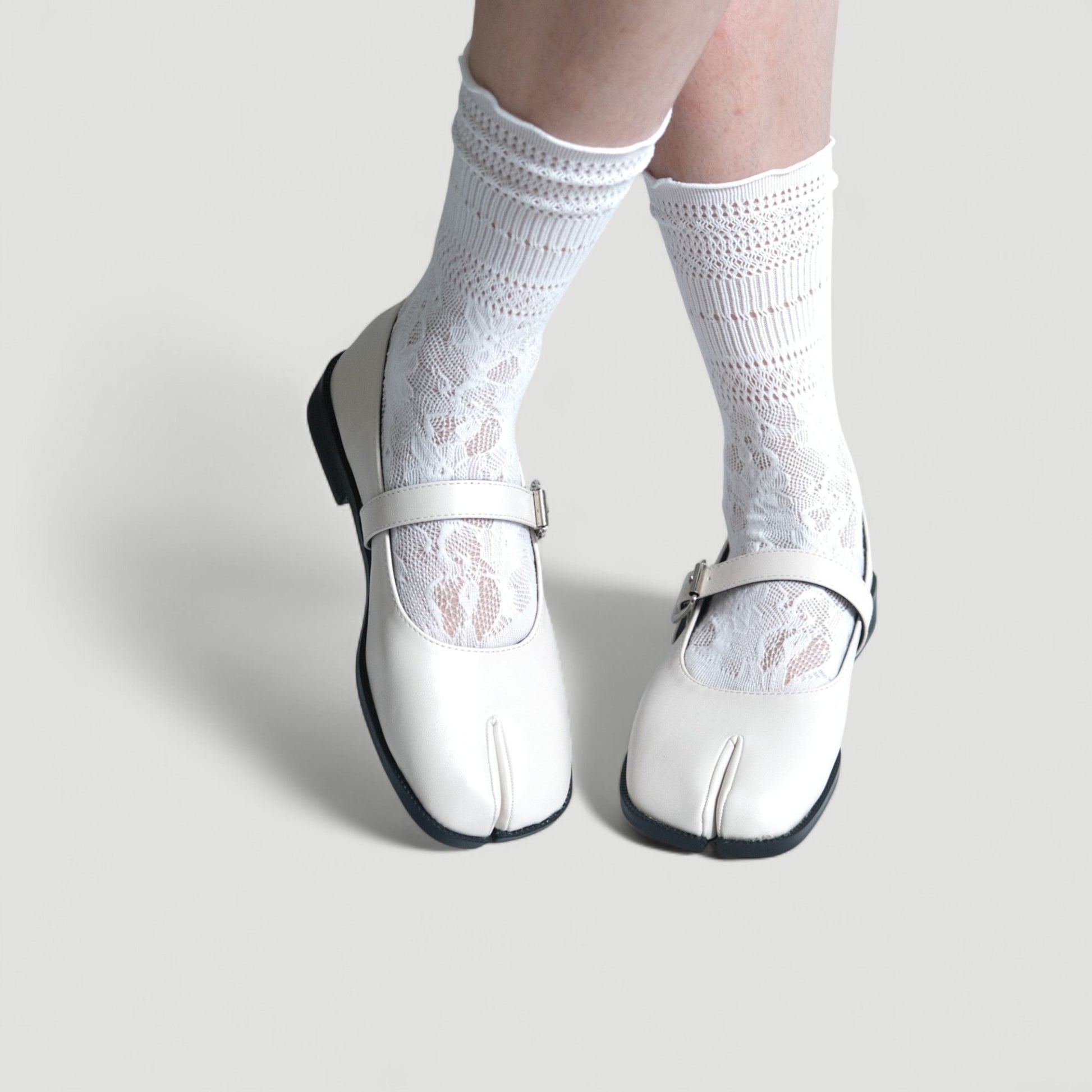 Cream Sequin Split Toe Mary Jane Tabi - tutufox - tabis