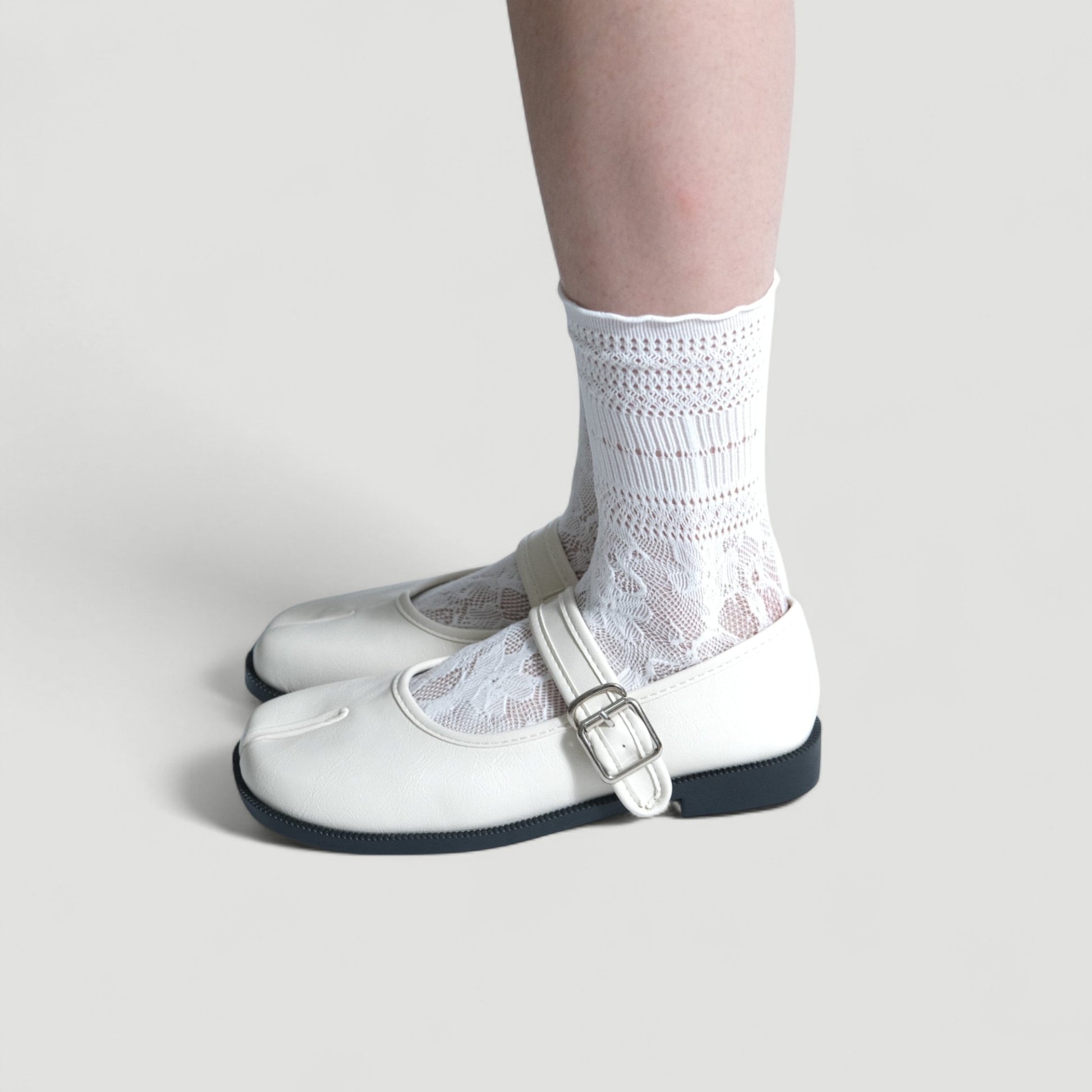 Cream Sequin Split Toe Mary Jane Tabi - tutufox - tabis