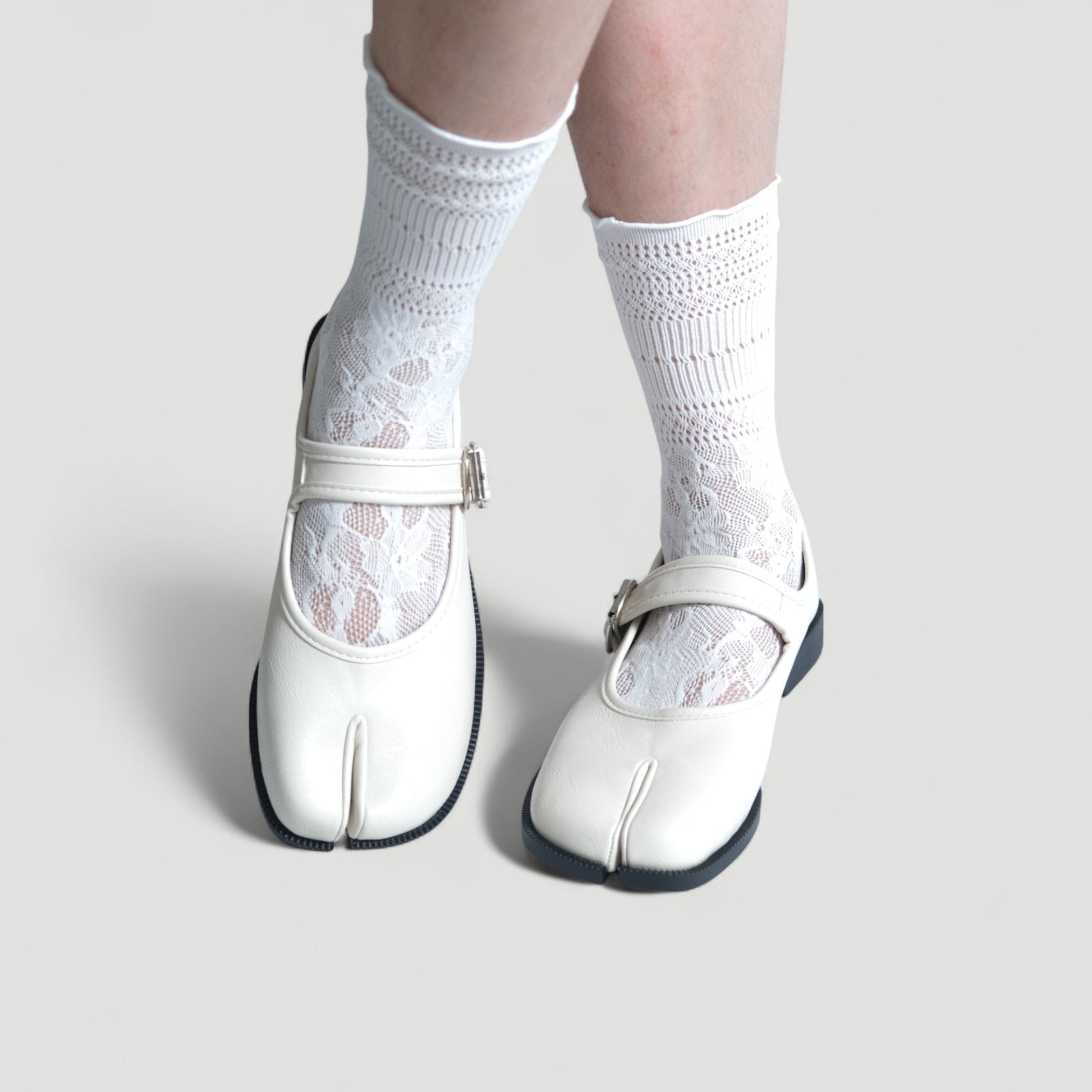 Cream Sequin Split Toe Mary Jane Tabi - tutufox - tabis