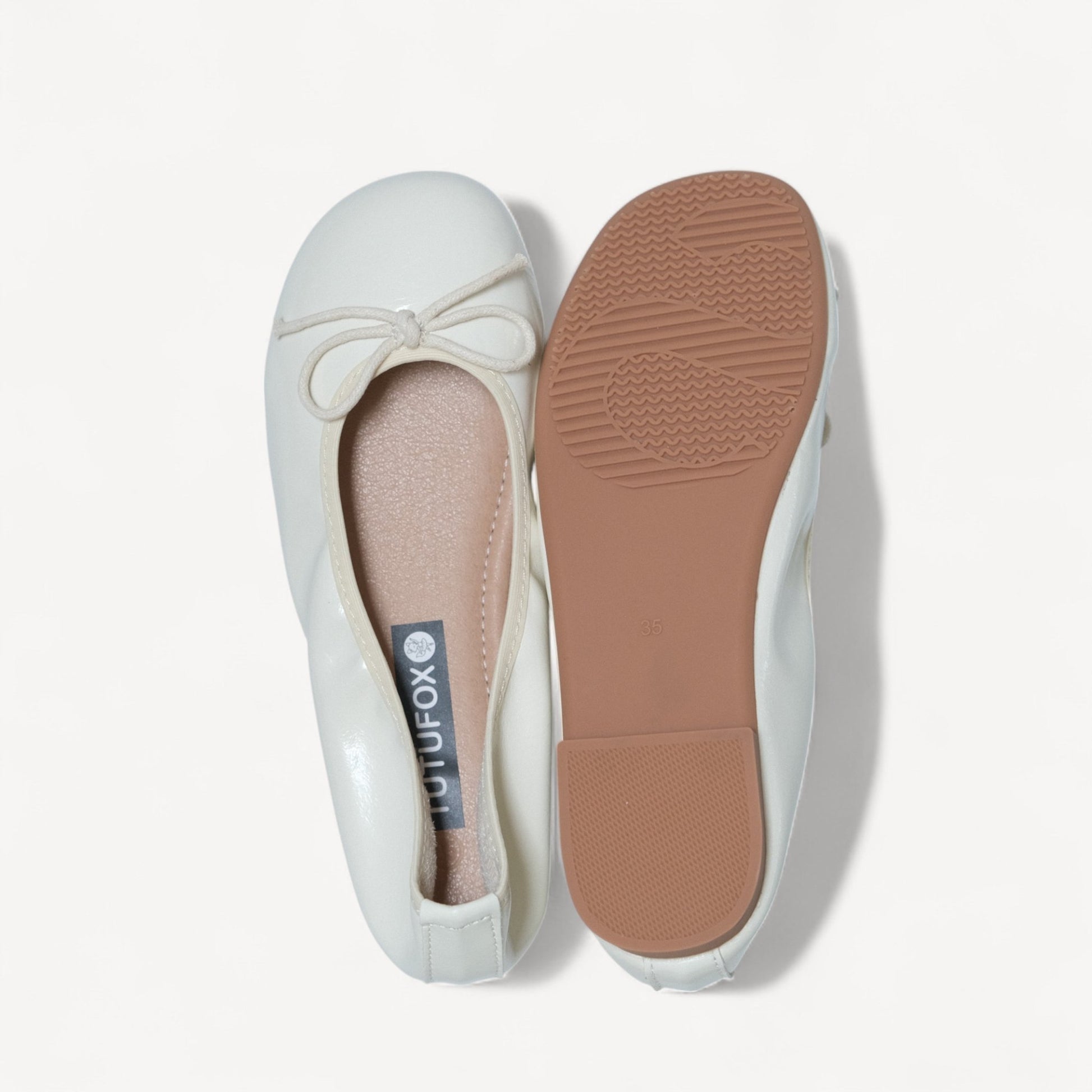 Cream Soft Leather Round Toe Bow Flats - tutufox - shoes