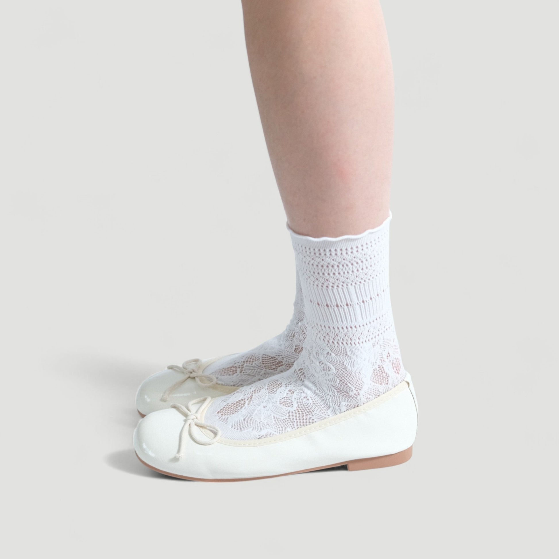 Cream Soft Leather Round Toe Bow Flats - tutufox - shoes