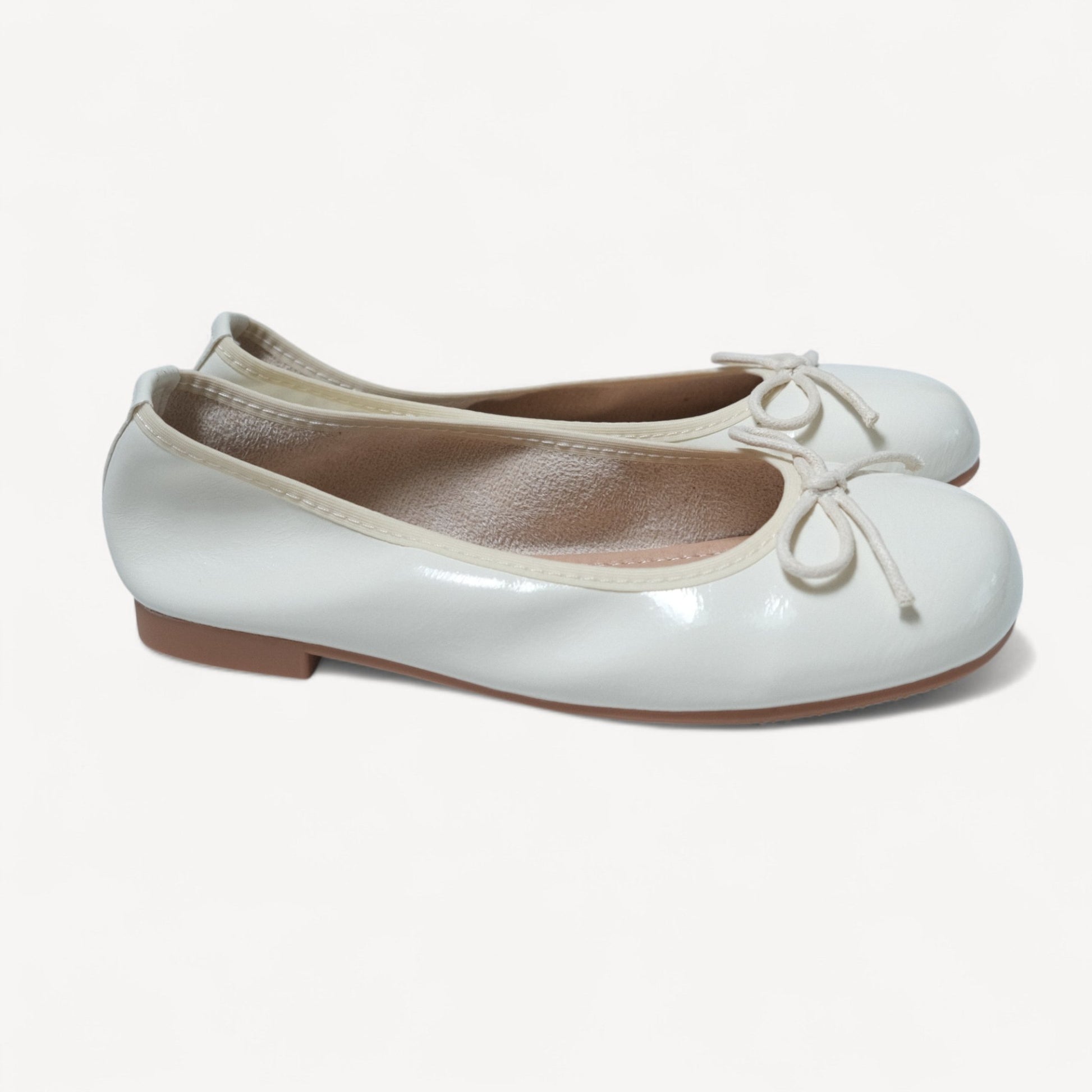 Cream Soft Leather Round Toe Bow Flats - tutufox - shoes