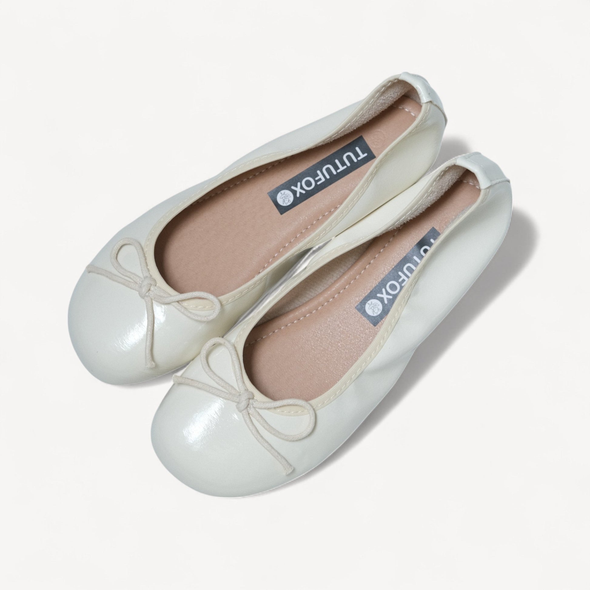 Cream Soft Leather Round Toe Bow Flats - tutufox - shoes
