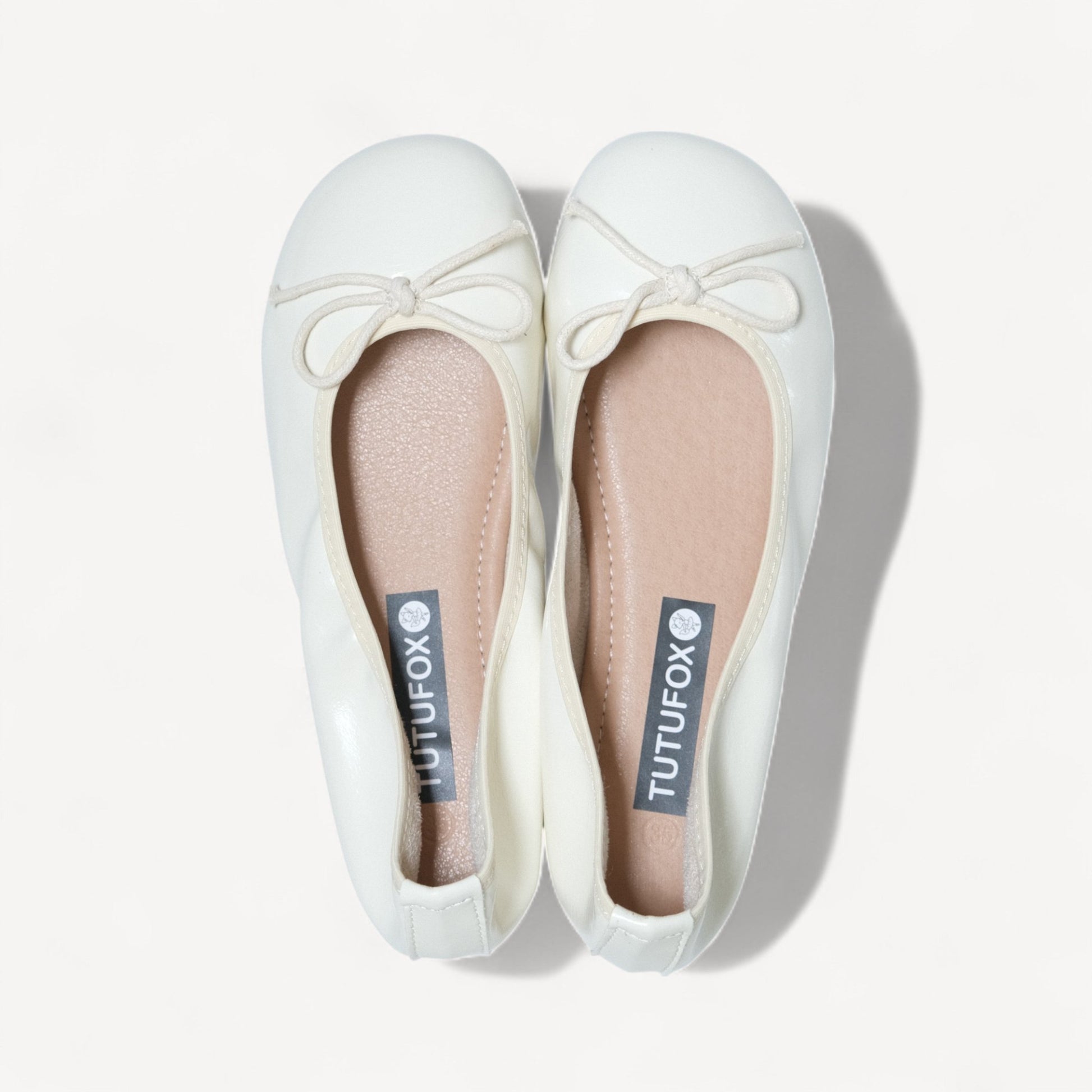 Cream Soft Leather Round Toe Bow Flats - tutufox - shoes