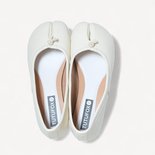 Cream Soft LeatherFlats Split Toe Tabi - tutufox - tabis