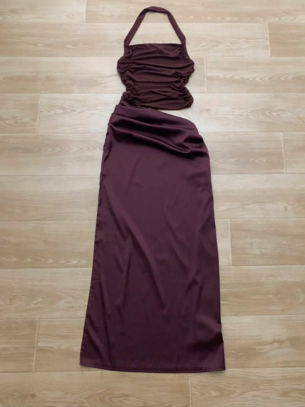 Dark Brown Halter Cutout Maxi Dress Y2K Dress - tutufox -