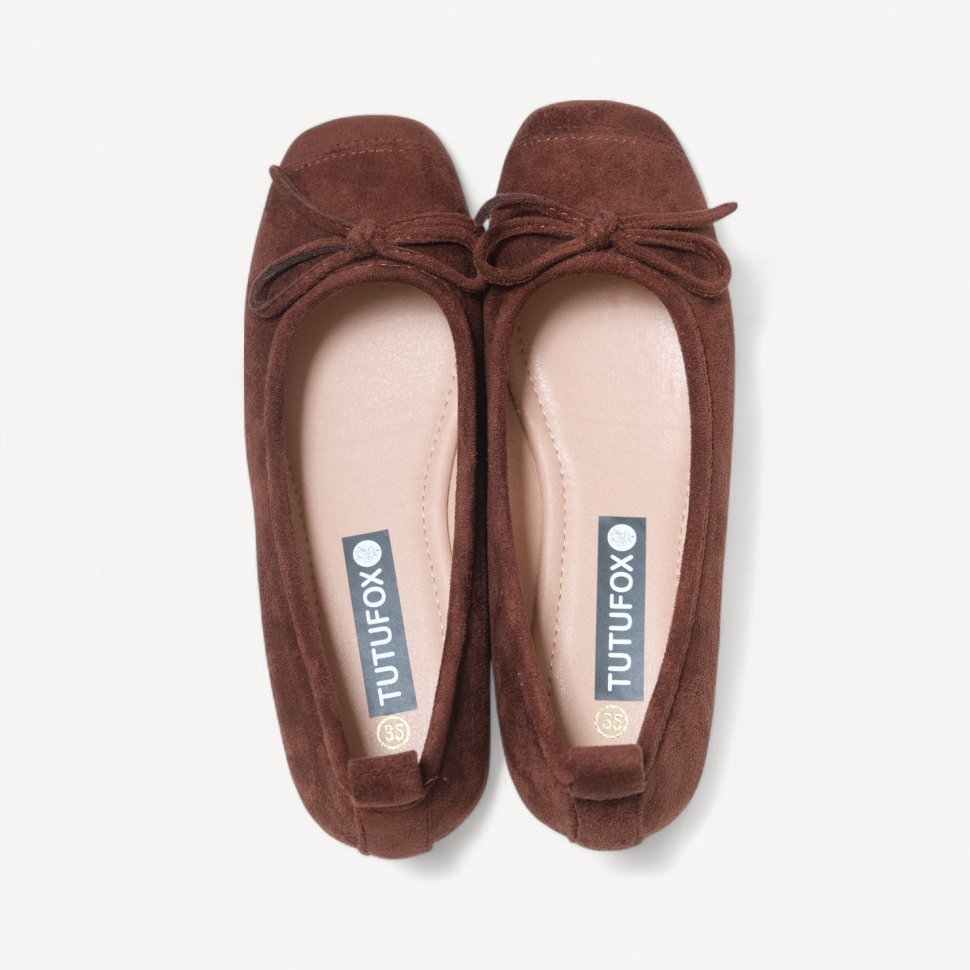 Dark Brown Velvet Bow Square Toe Flats - tutufox - shoes
