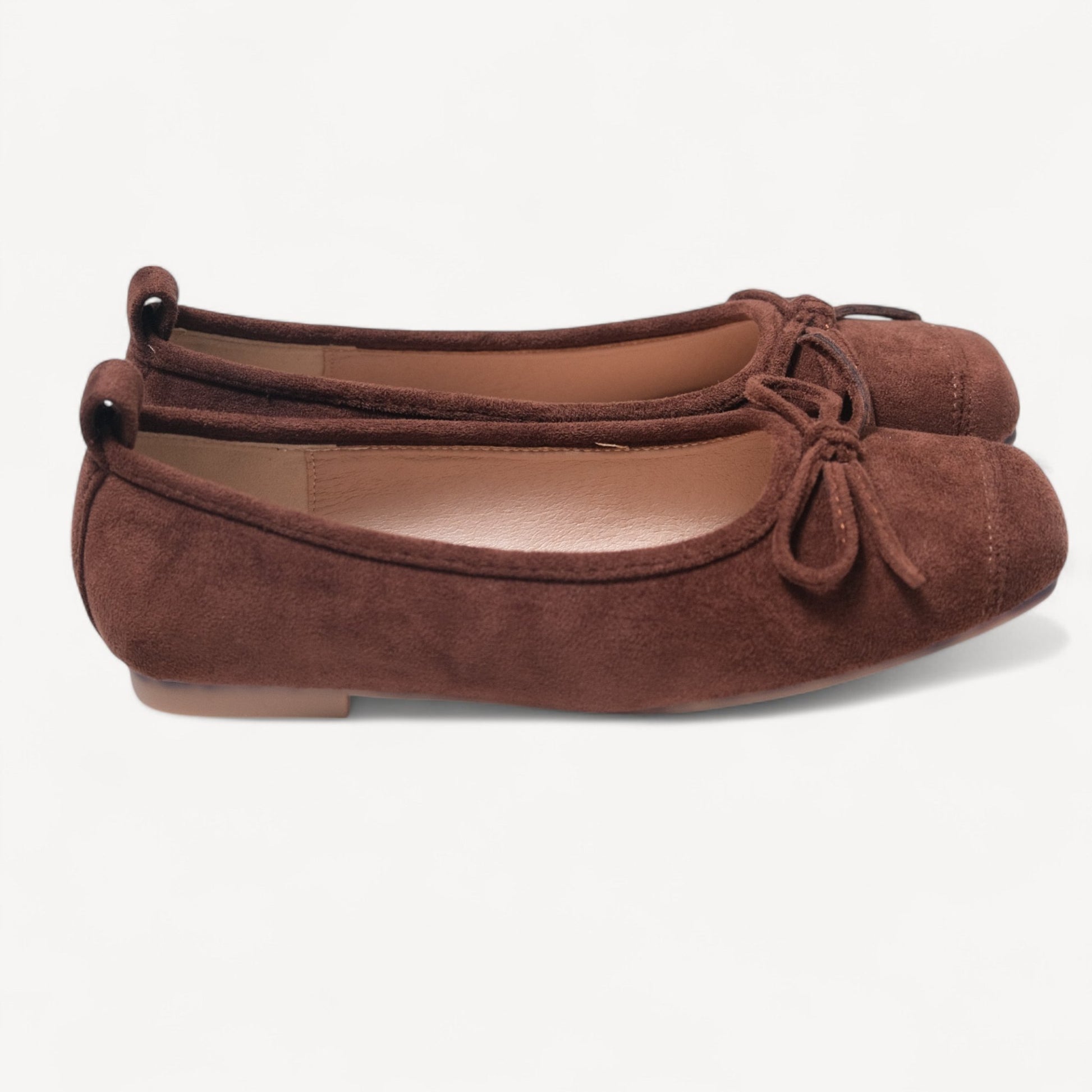 Dark Brown Velvet Bow Square Toe Flats - tutufox - shoes