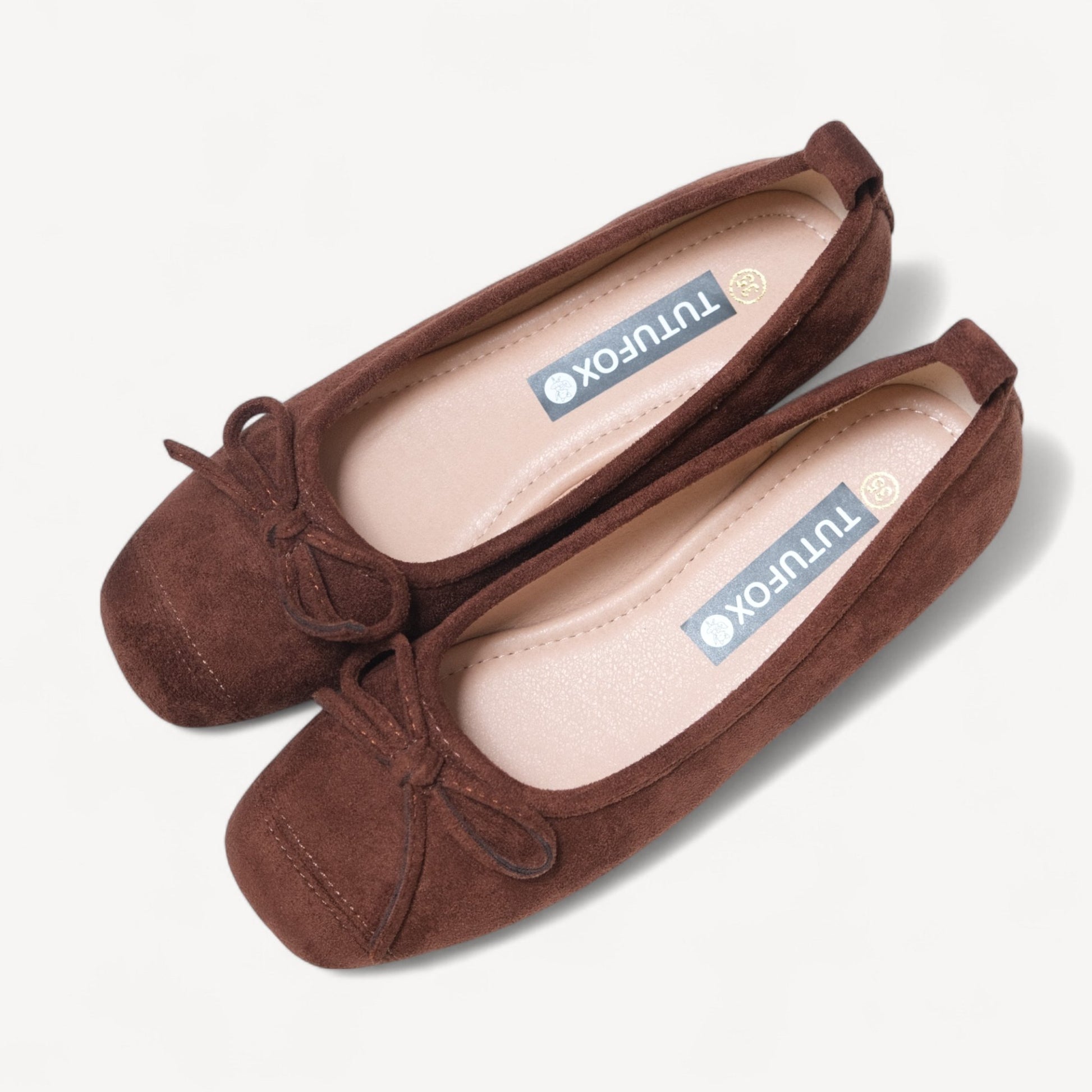Dark Brown Velvet Bow Square Toe Flats - tutufox - shoes
