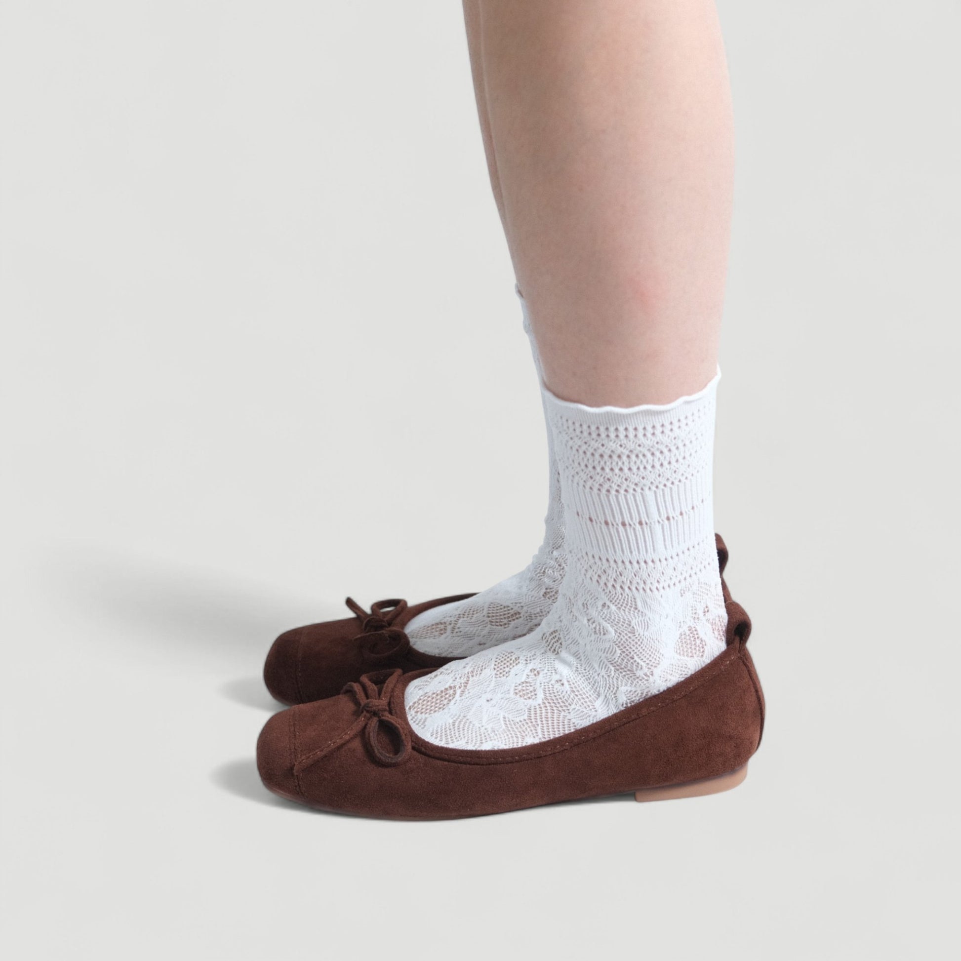 Dark Brown Velvet Bow Square Toe Flats - tutufox - shoes