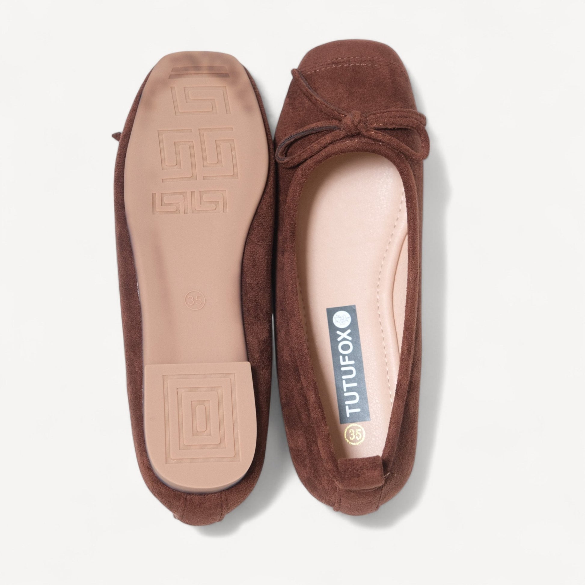 Dark Brown Velvet Bow Square Toe Flats - tutufox - shoes