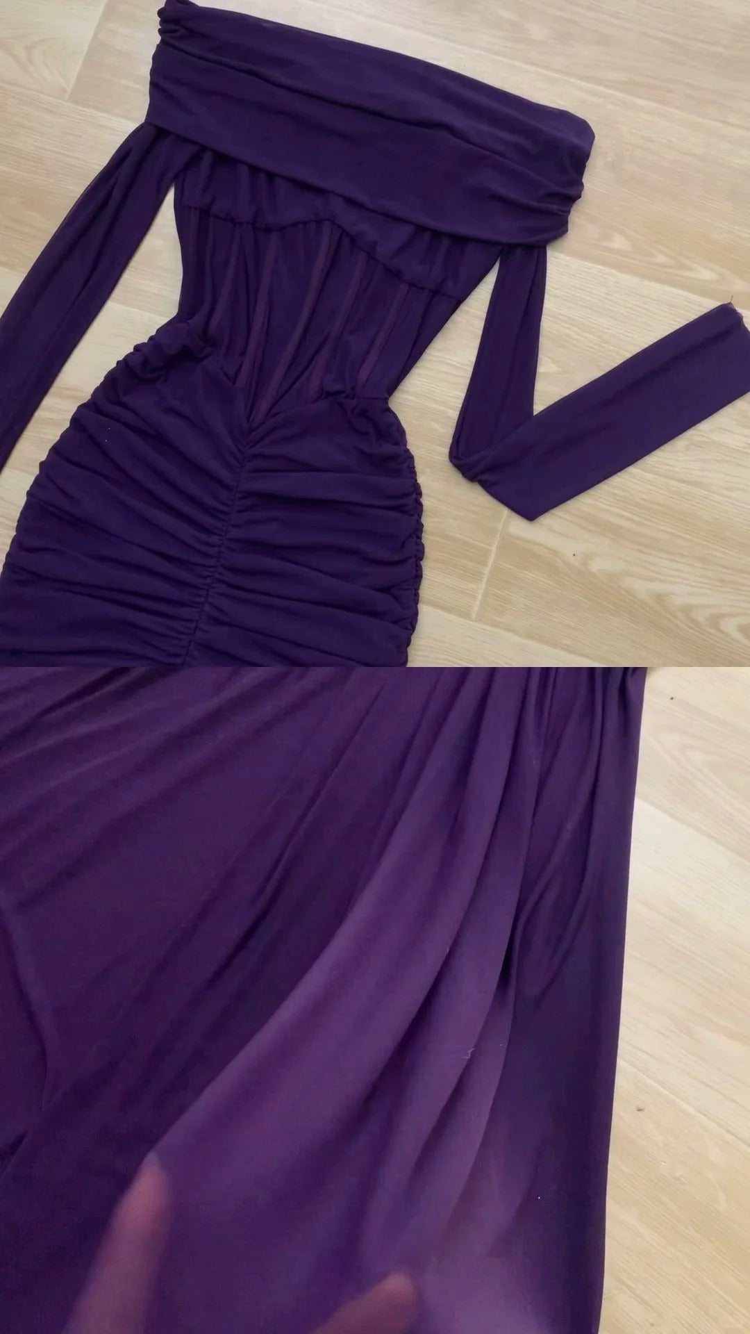 Deep Purple Off Shoulder Long Sleeve Dress Y2K Dress - tutufox -