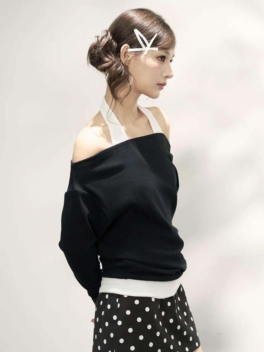 Early Autumn Halter Off - The - Shoulder Cream Long - Sleeve T-Shirt With Elegant Design & Sweet - Spicy Vibe - tutufox -