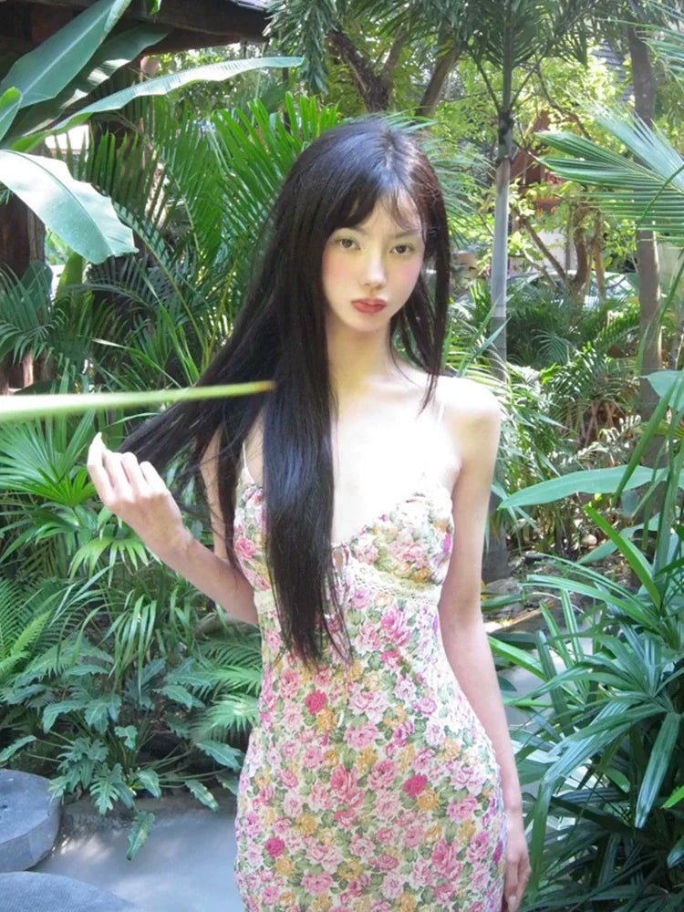 French Floral Camisole Bodycon Waist - Cinched Mermaid Maxi Dress - tutufox -