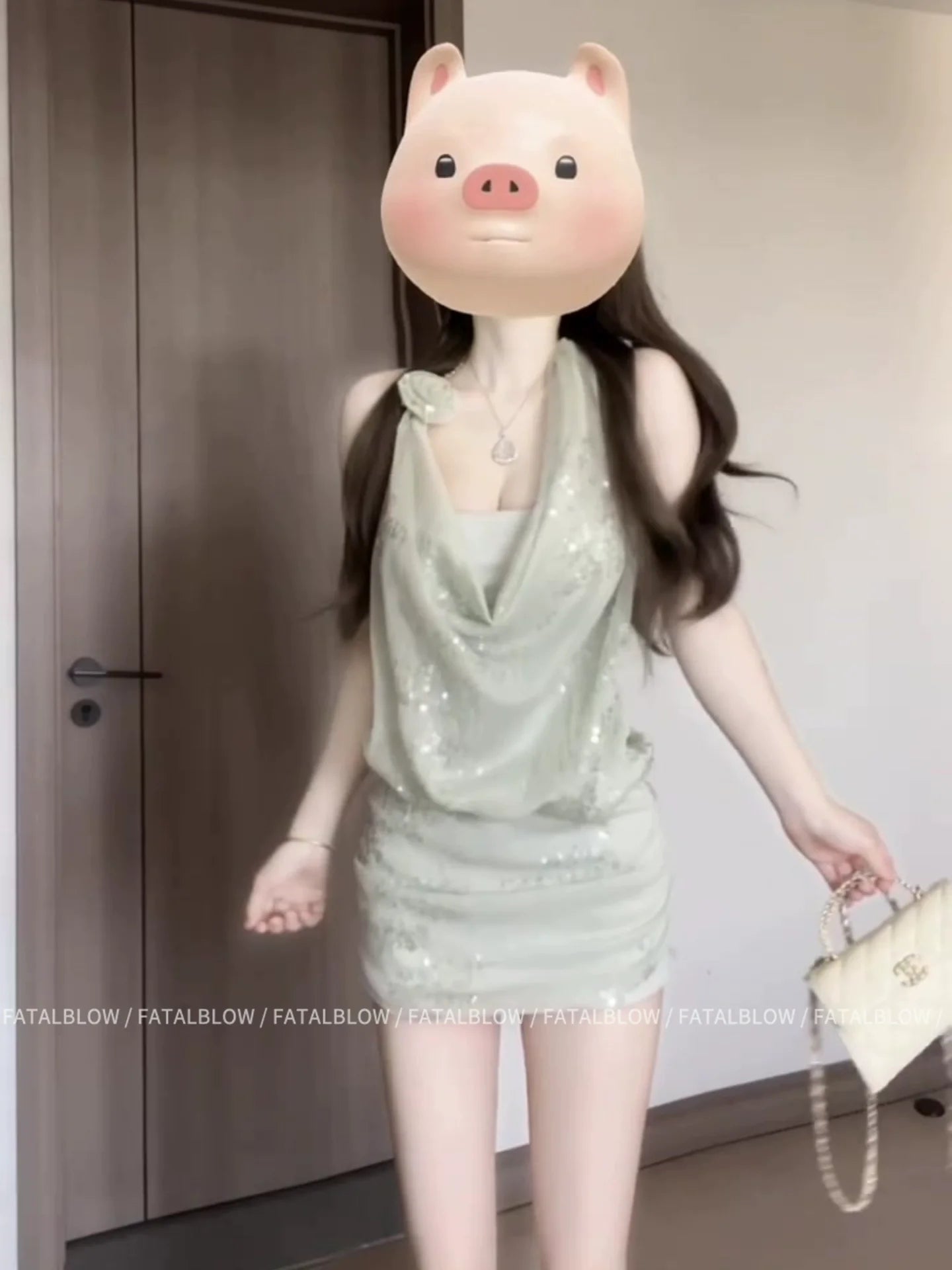 French Luxe Sequin Halter Waist - Cinched Bodycon Mini Dress - tutufox -